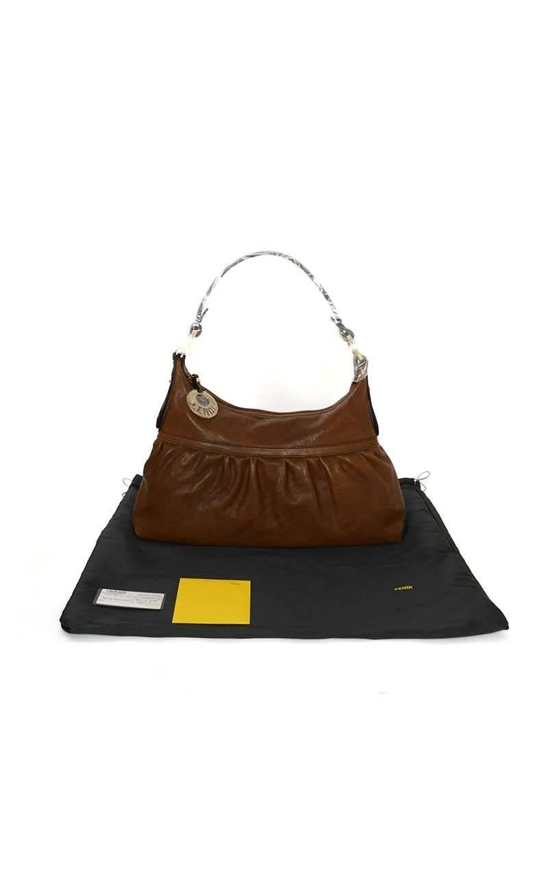 Fendi Brown Ruched Leather Shoulder Bag GHW 5