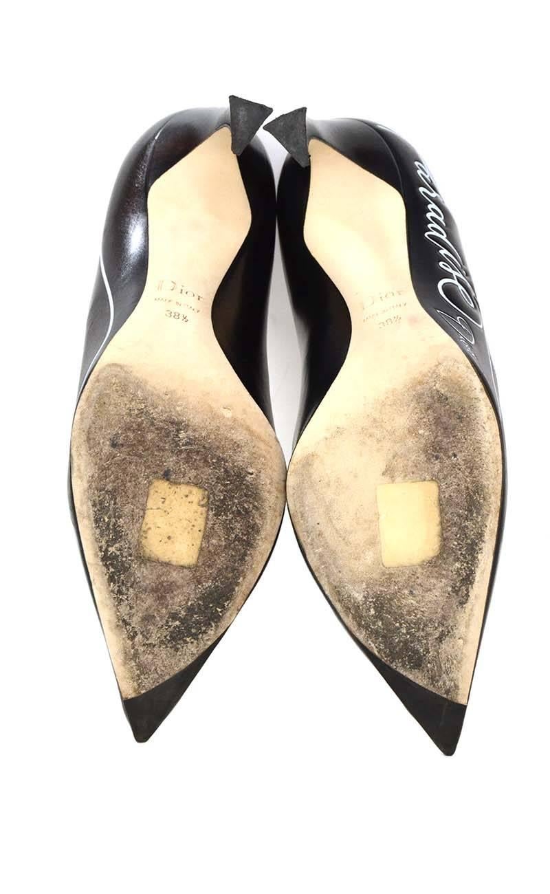 Women's Christian Dior Black Leather Paradise Songe Pumps sz 38.5