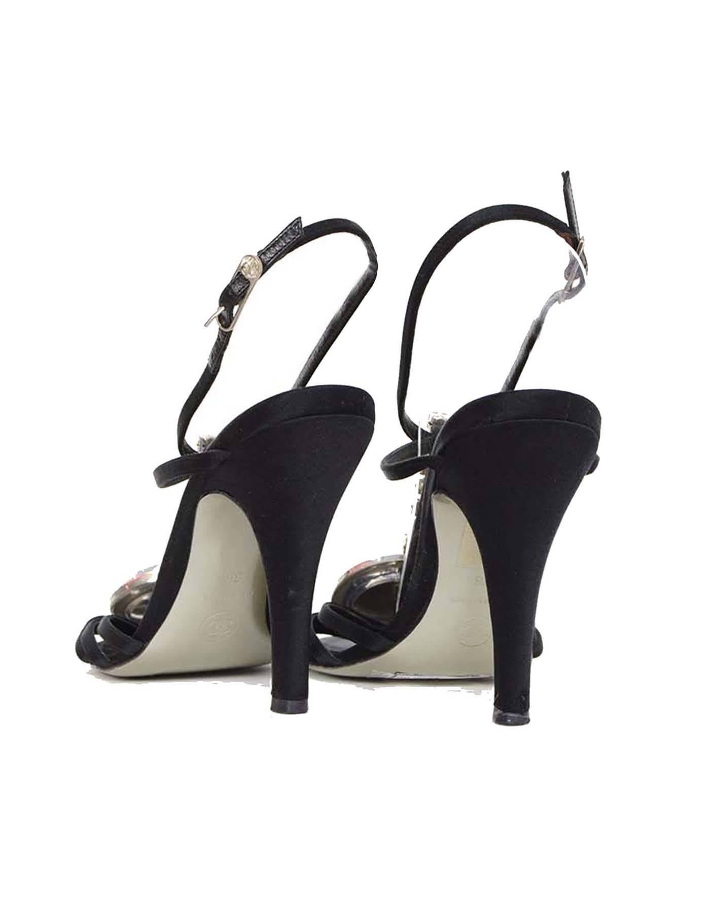 Women's Chanel Black Satin & Crystal Evening Sandals sz 38