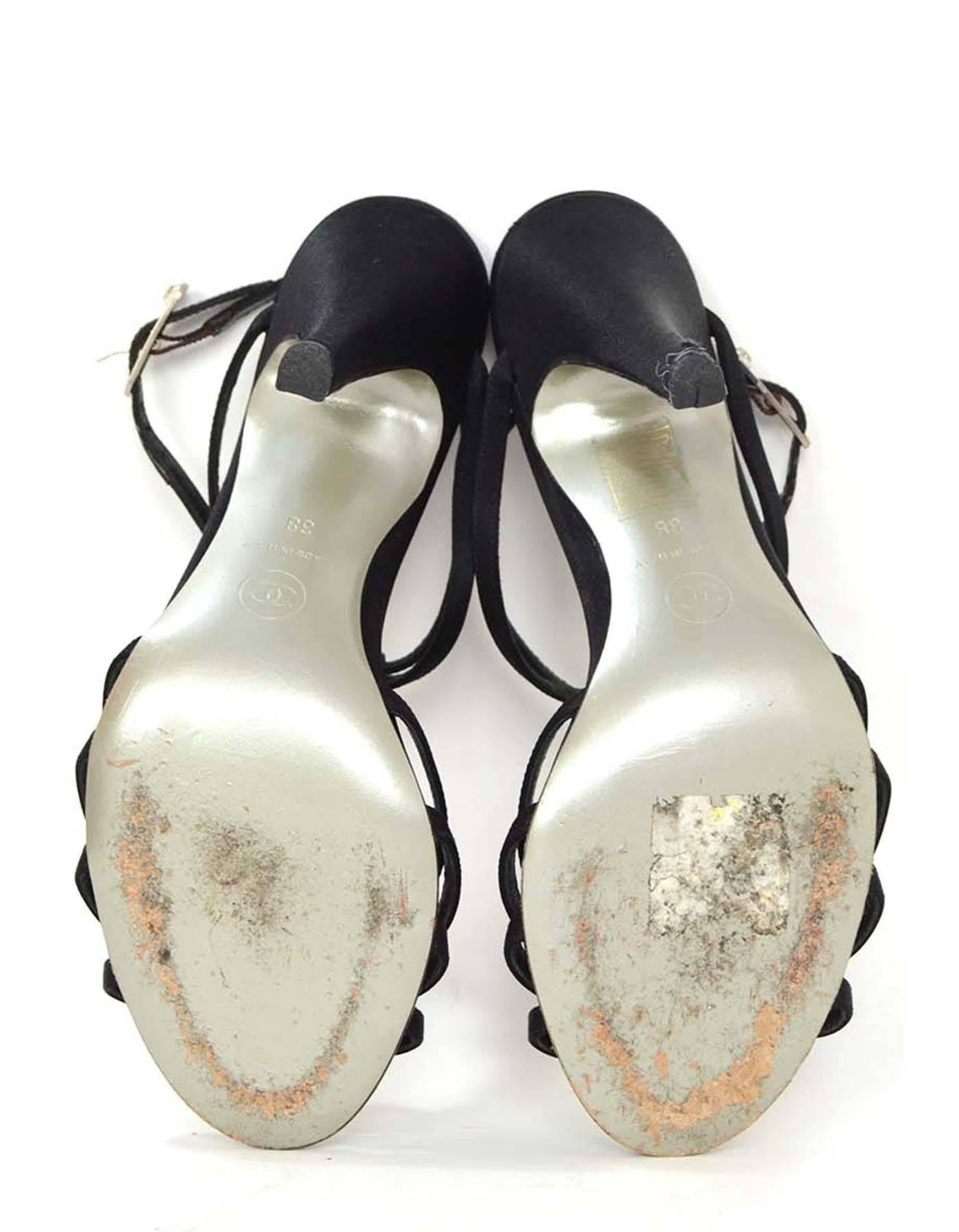 Chanel Black Satin & Crystal Evening Sandals sz 38 1