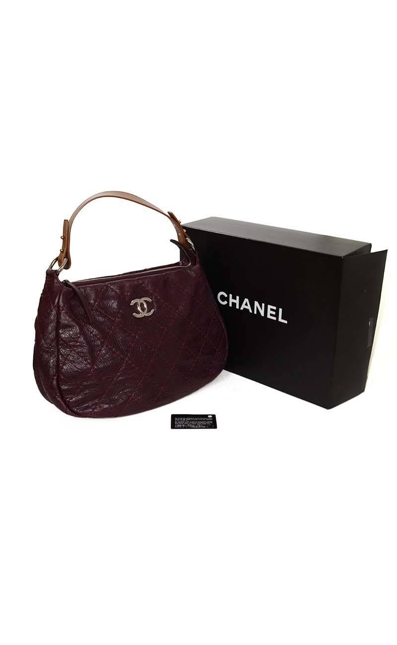 Chanel Plum Distressed Leather 'On the Road' Hobo Bag SHW 4
