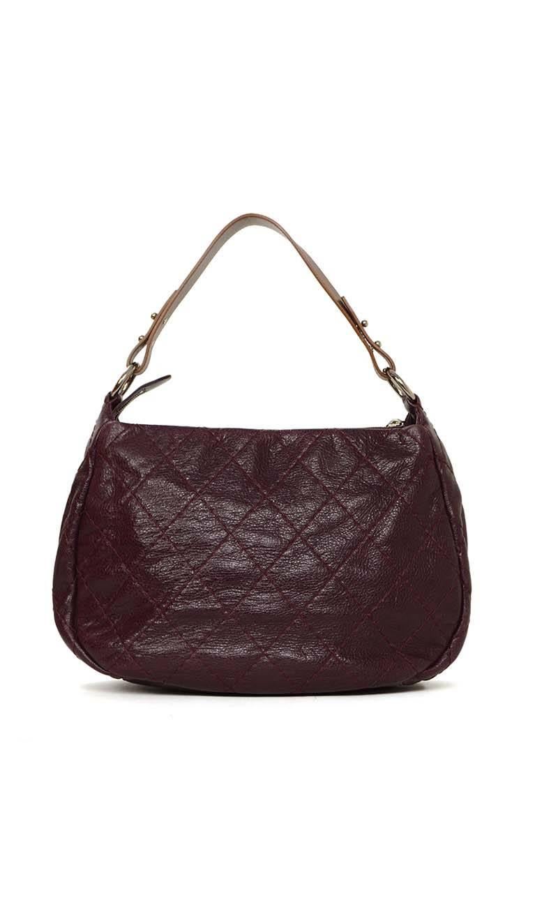 Black Chanel Plum Distressed Leather 'On the Road' Hobo Bag SHW