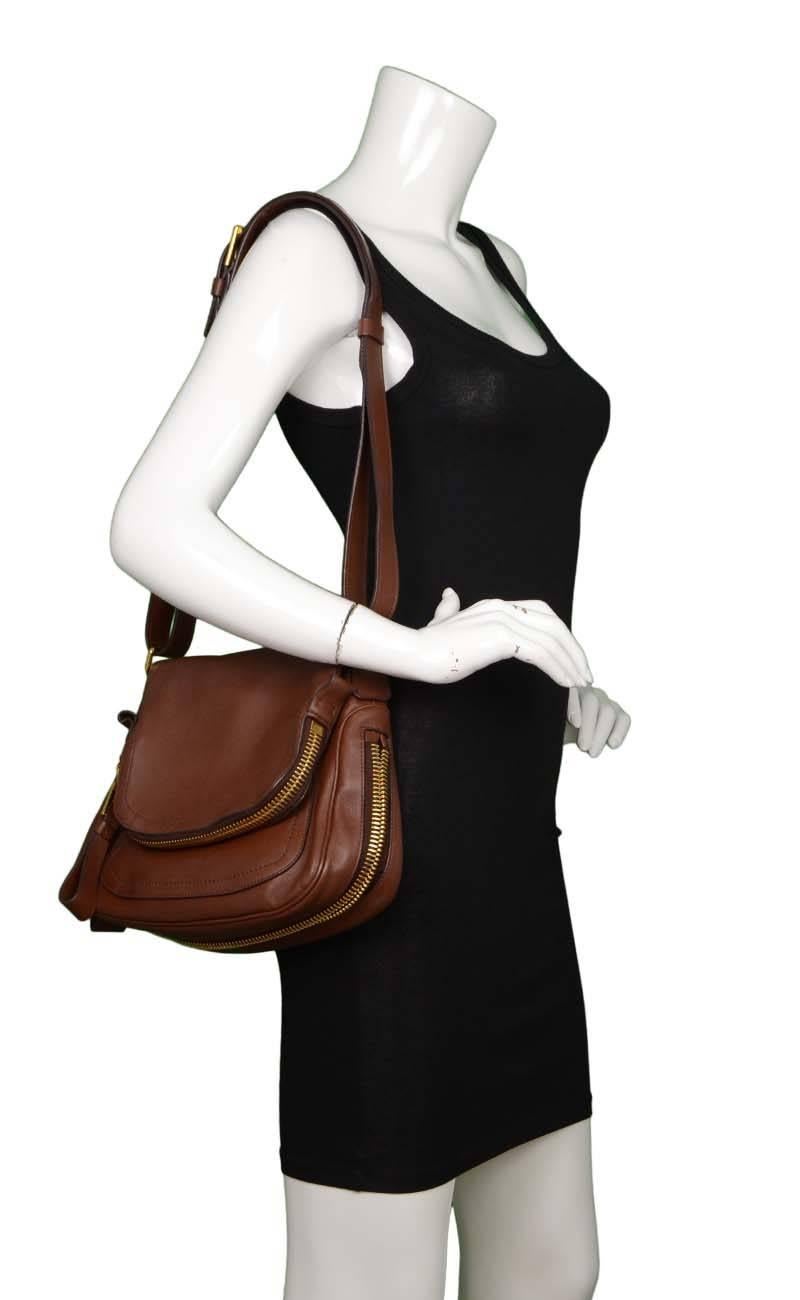 Tom Ford Brown Leather 'Jennifer Aniston' Crossbody Bag GHW 2