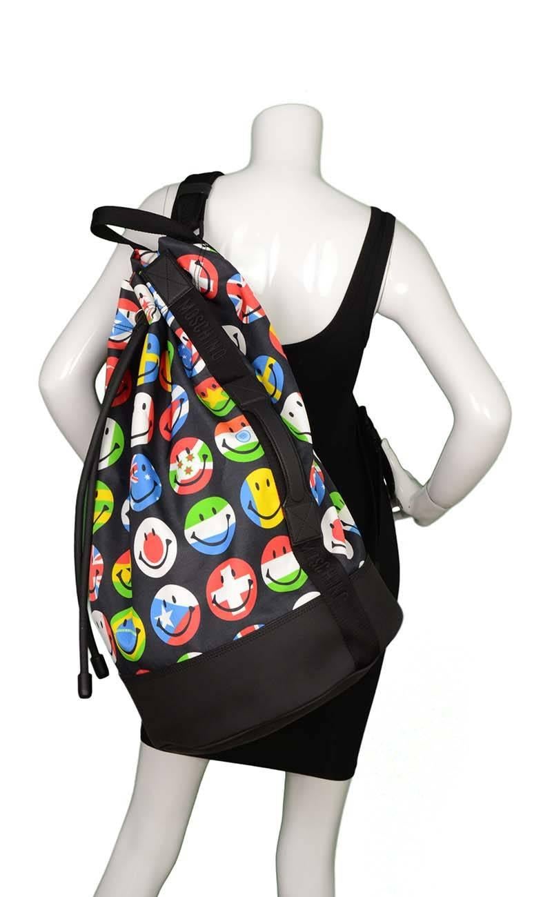 Moschino Multi-Colored Flag & Smiley Print Nylon Drawstring Backpack 2