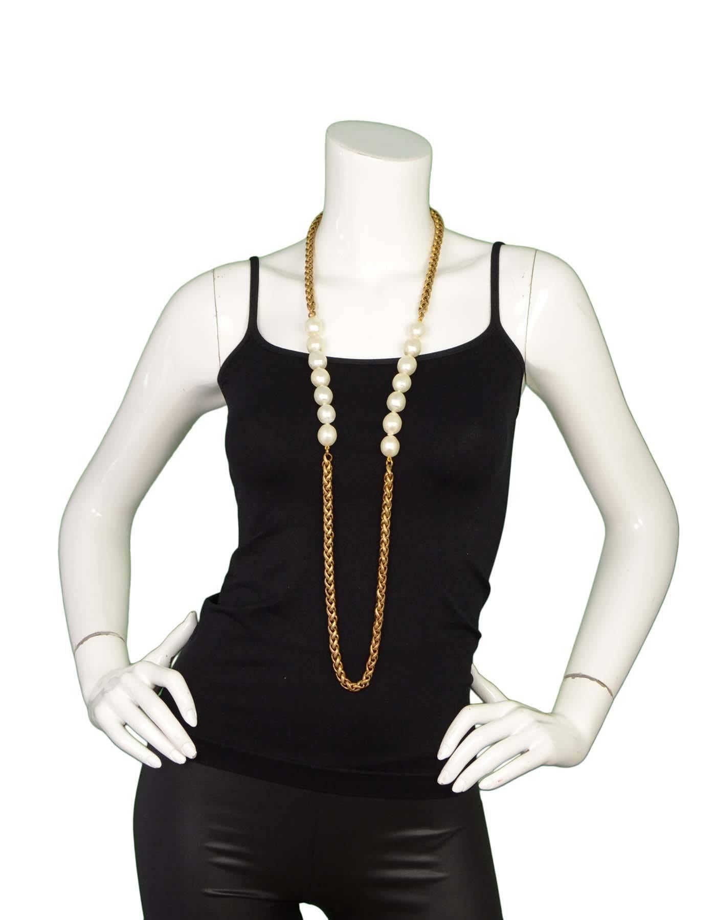 CHANEL Goldtone Necklace W. Two Faux Pearl Sections 1984 In Good Condition In New York, NY