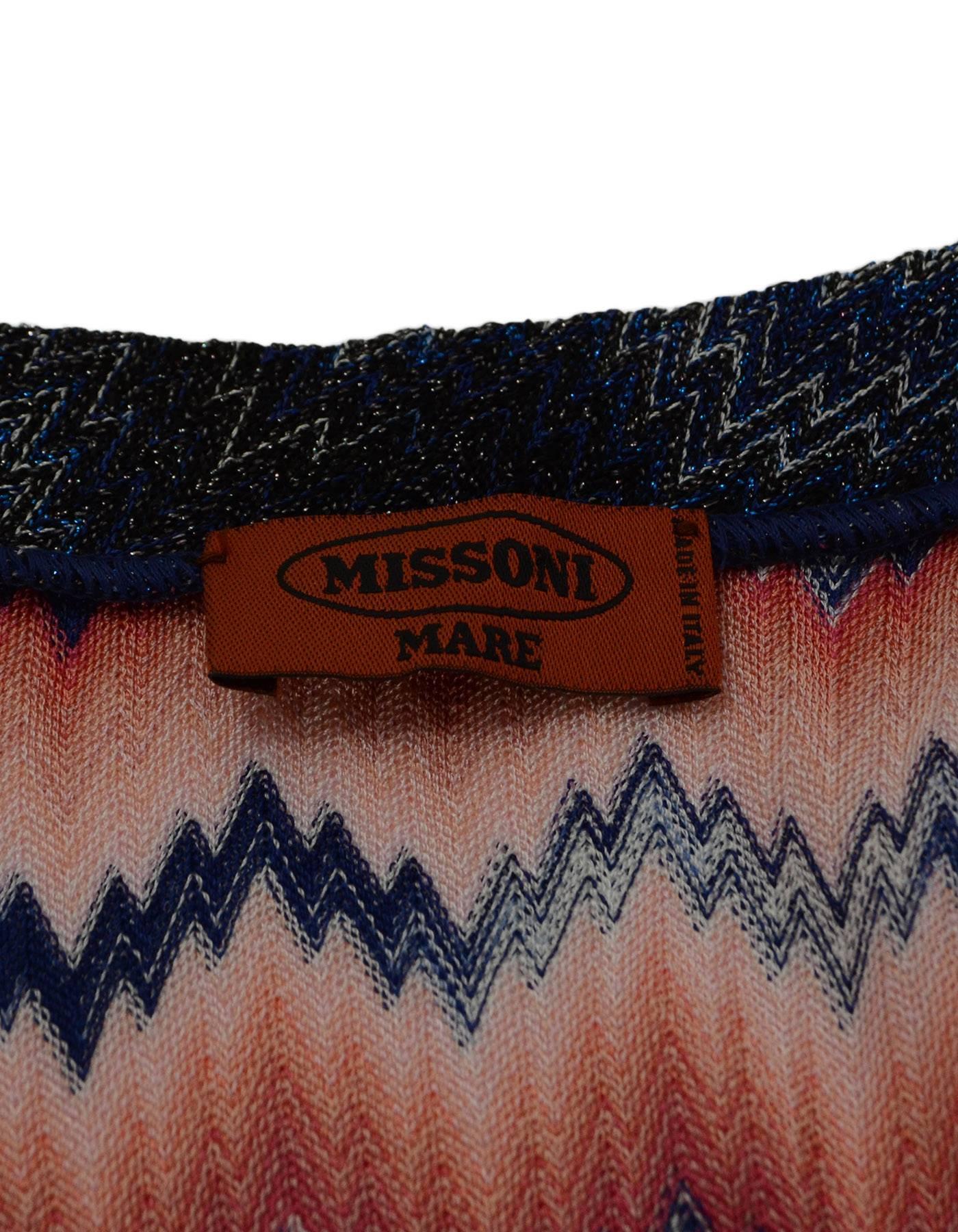 Missoni Pink & Metallic Navy Knit Kaftan sz 42 In Excellent Condition In New York, NY