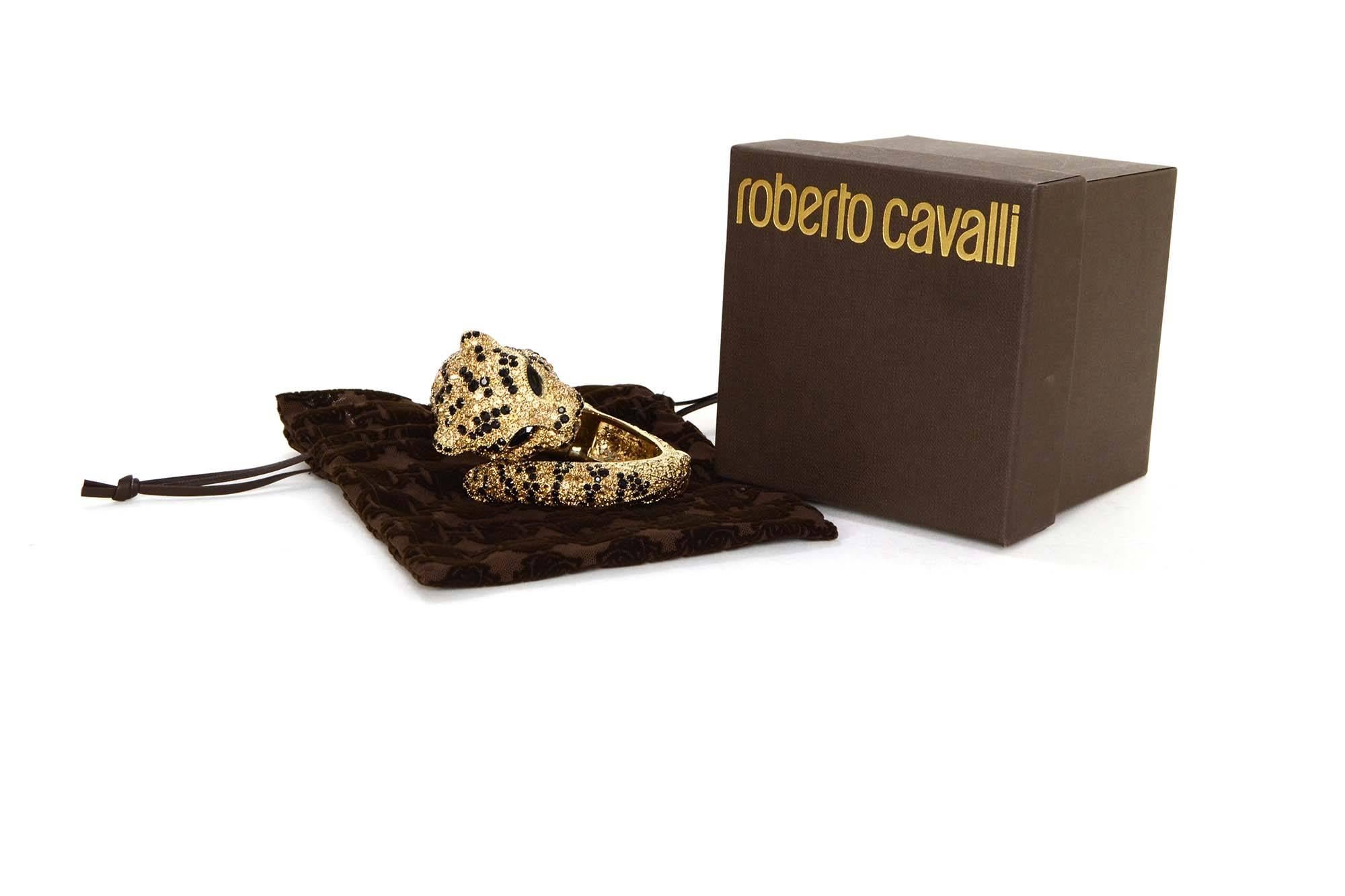 Roberto Cavalli Gold & Swarovski Crystal Panther Bracelet rt. $1, 540 In Excellent Condition In New York, NY