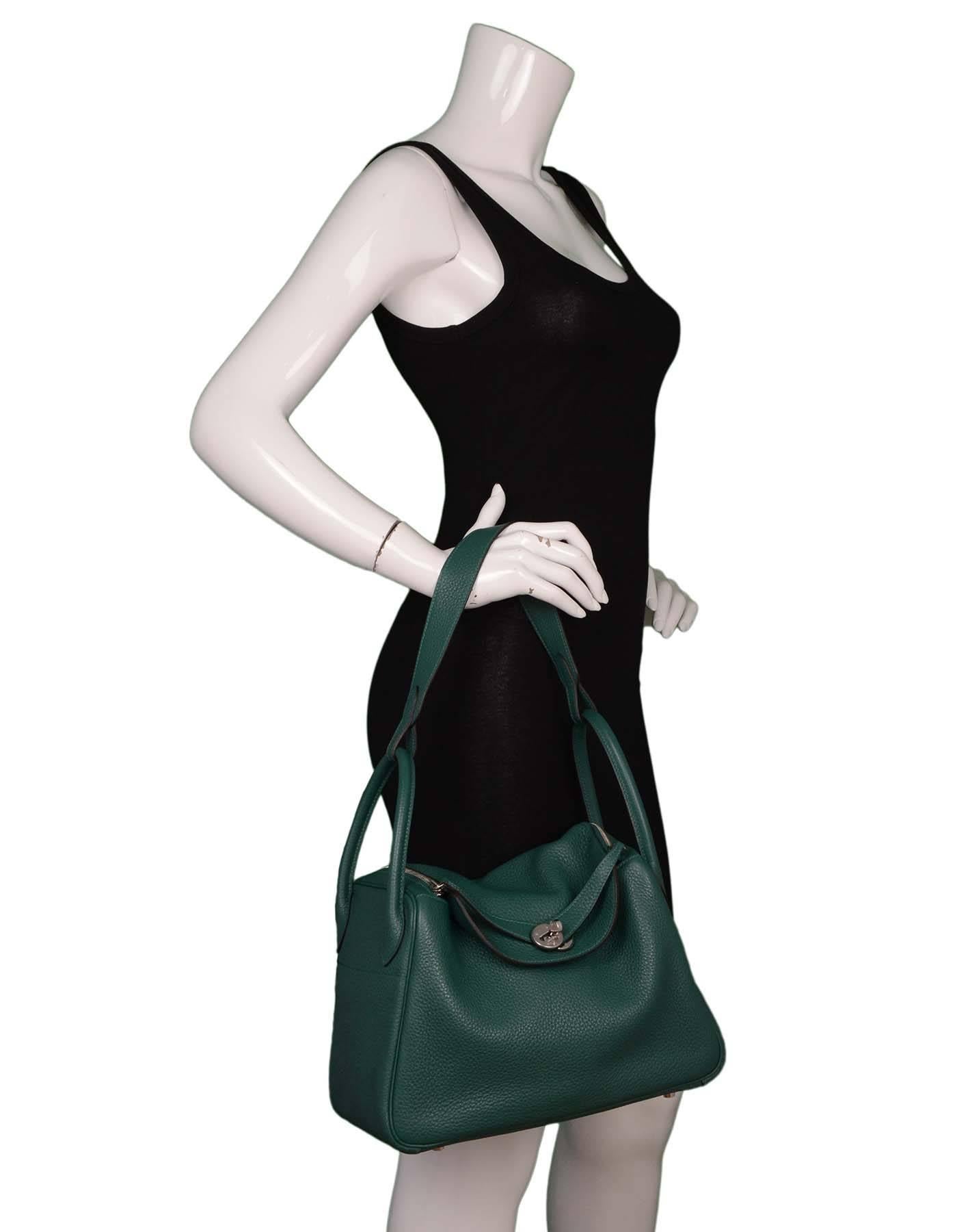 Hermes 2014 Malachite Green Clemence 30cm Lindy Bag PHW 5