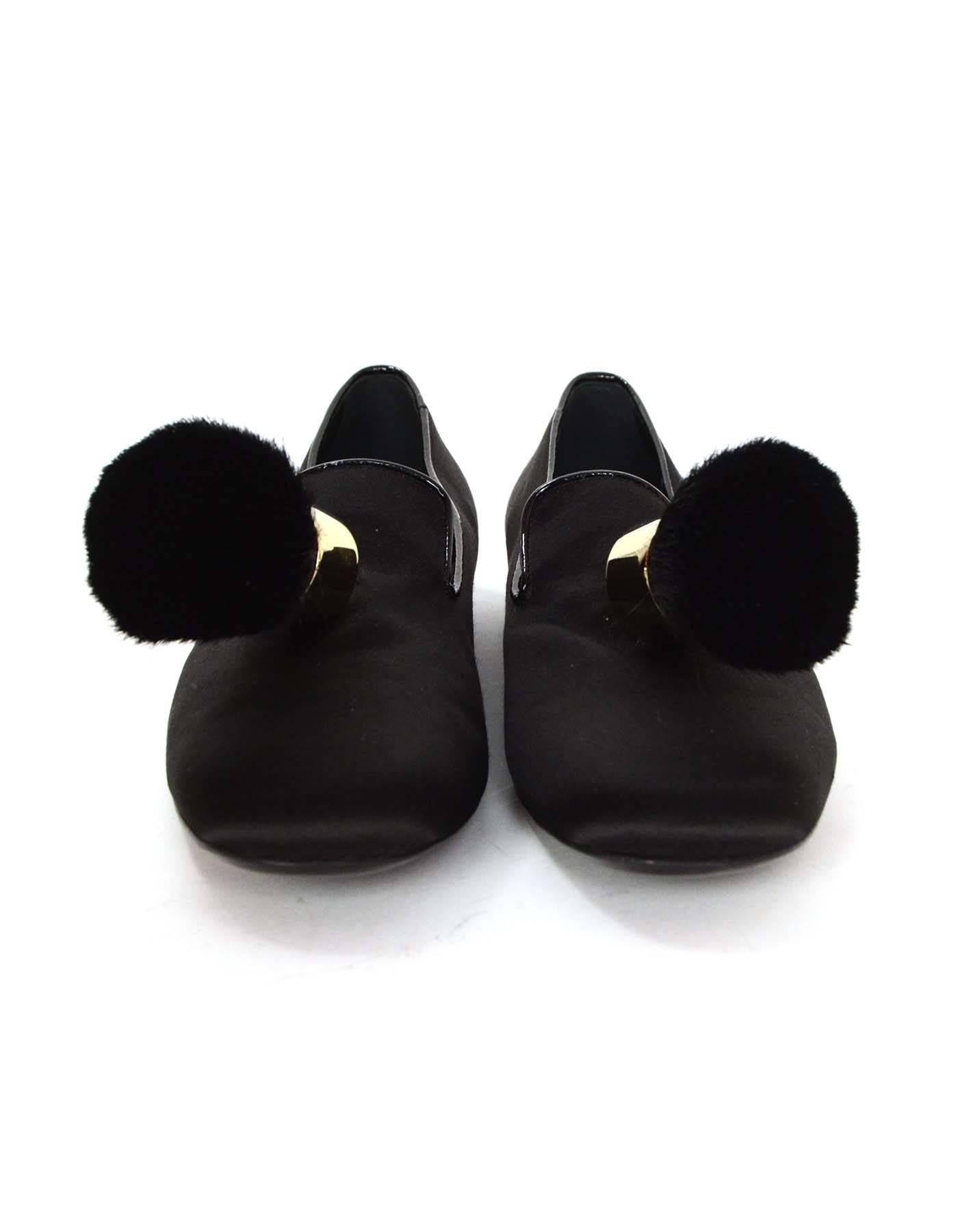 Roger Vivier Black Satin Pinceau Slippers sz 37.5 In Excellent Condition In New York, NY