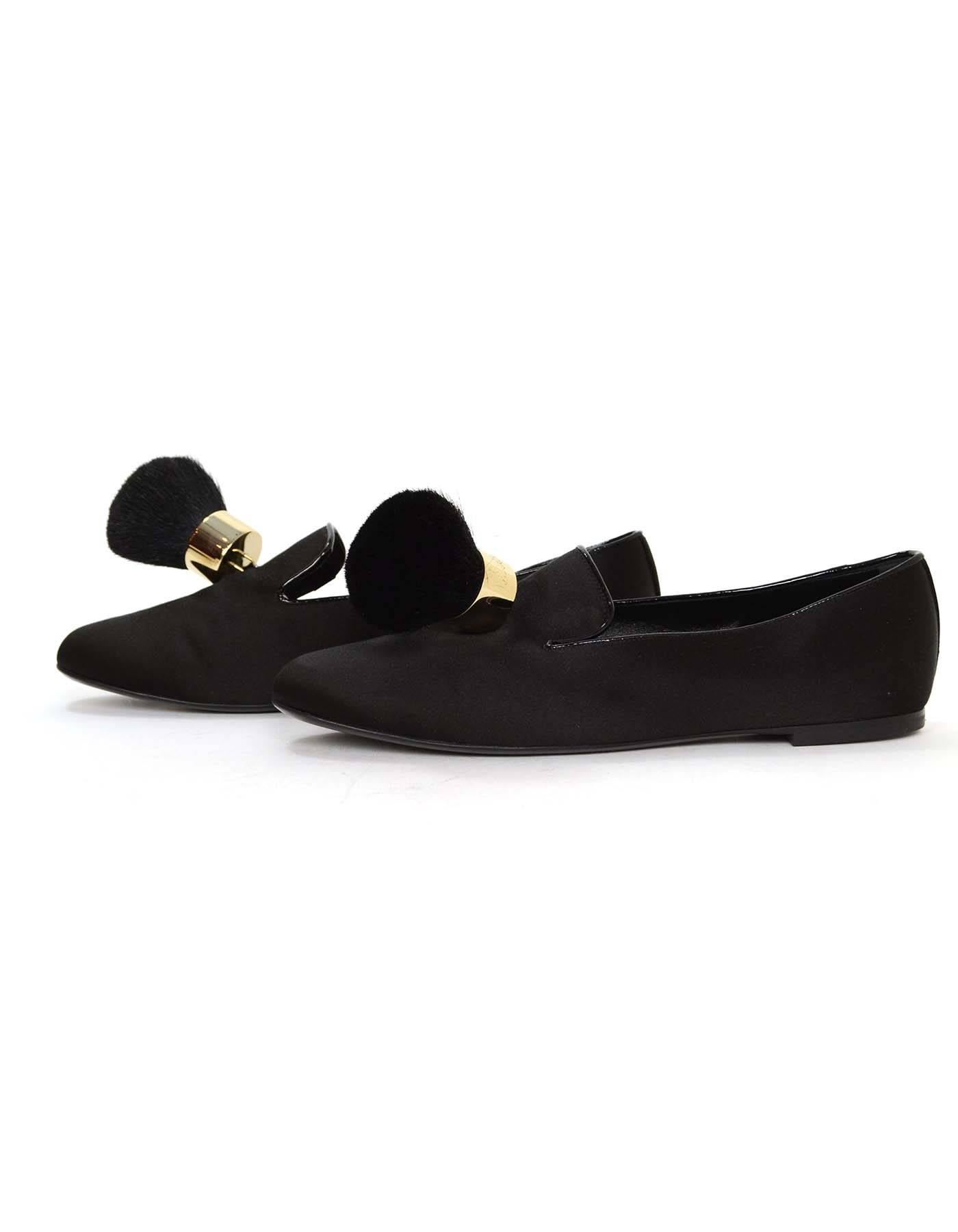 Roger Vivier Black Satin Pinceau Slippers 
Features large tassel at top
Made In: Italy
Color: Black
Materials: Satin
Sole Stamp: RV Made in Italy Women's Size 37 1/2
Retail Price: $1,275 + tax
Overall Condition: Excellent pre-owned condition