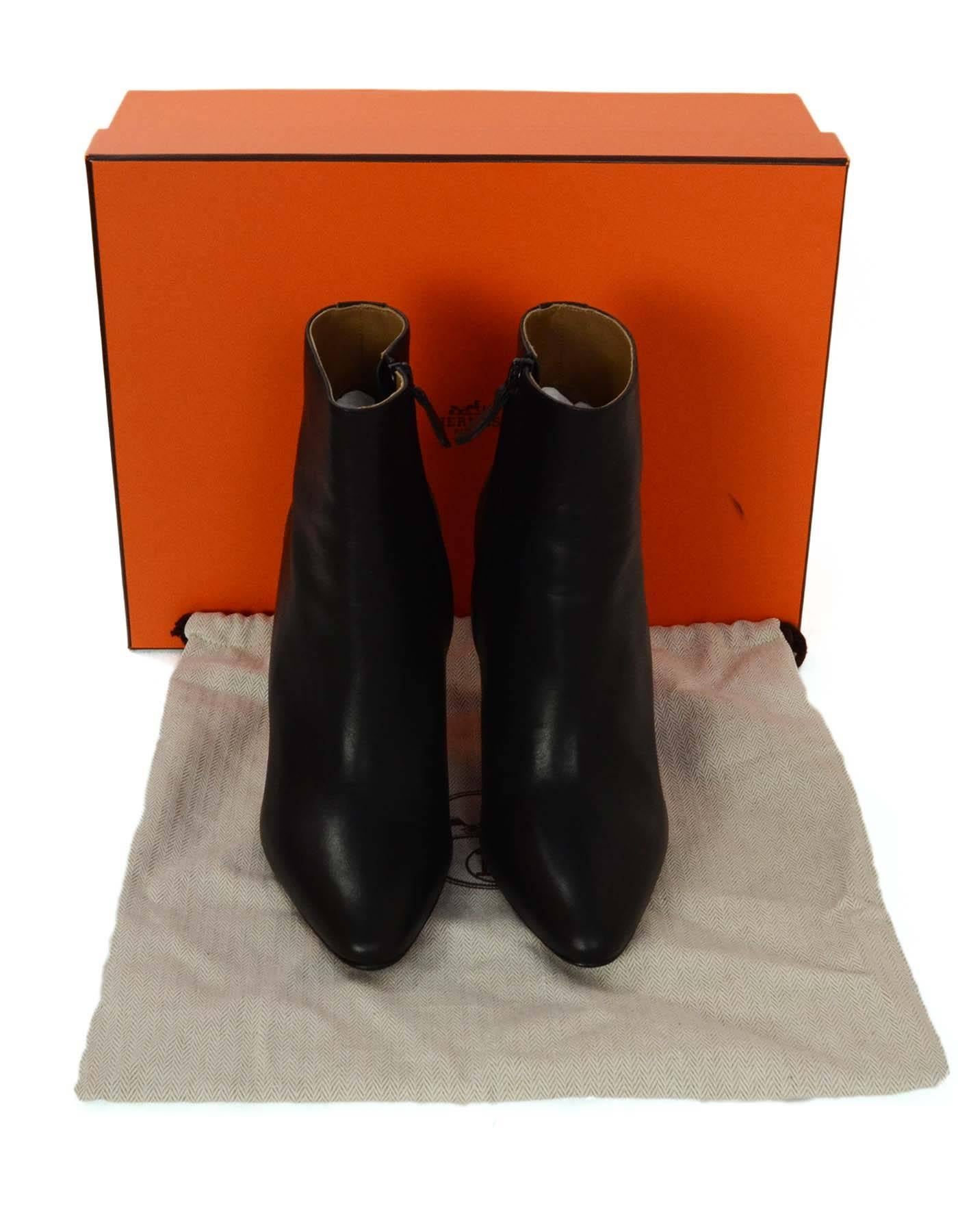 Hermes Black Leather Ankle Booties sz 37 4