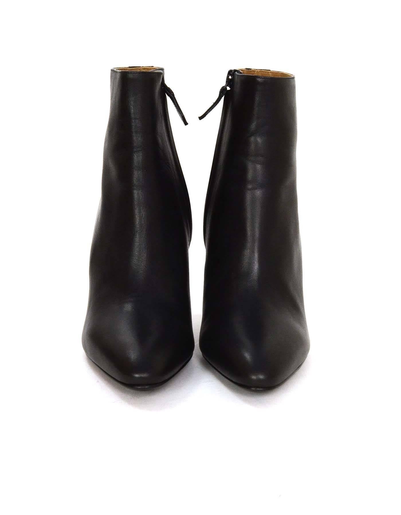 Hermes Black Leather Ankle Booties sz 37 In Excellent Condition In New York, NY