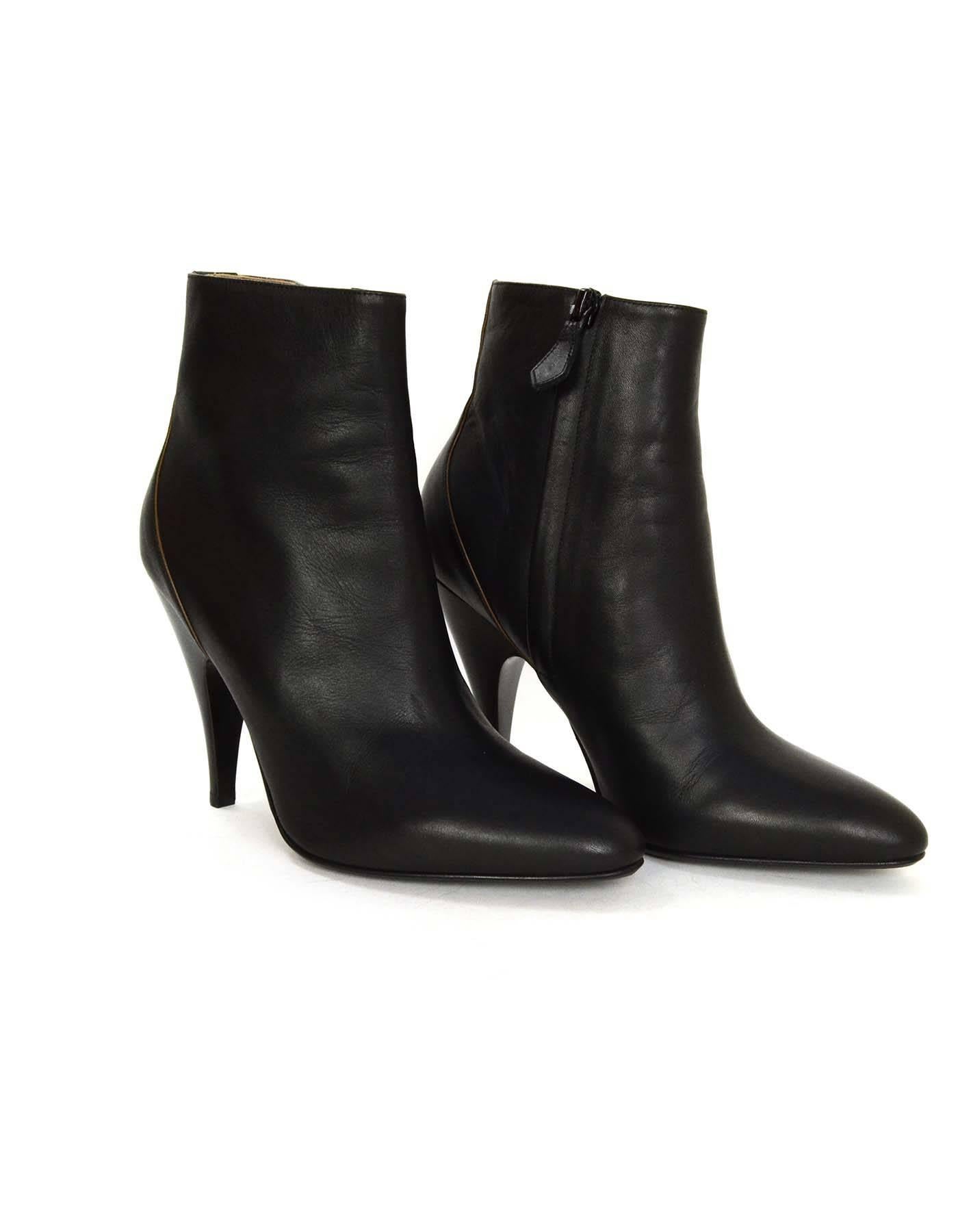 Women's Hermes Black Leather Ankle Booties sz 37