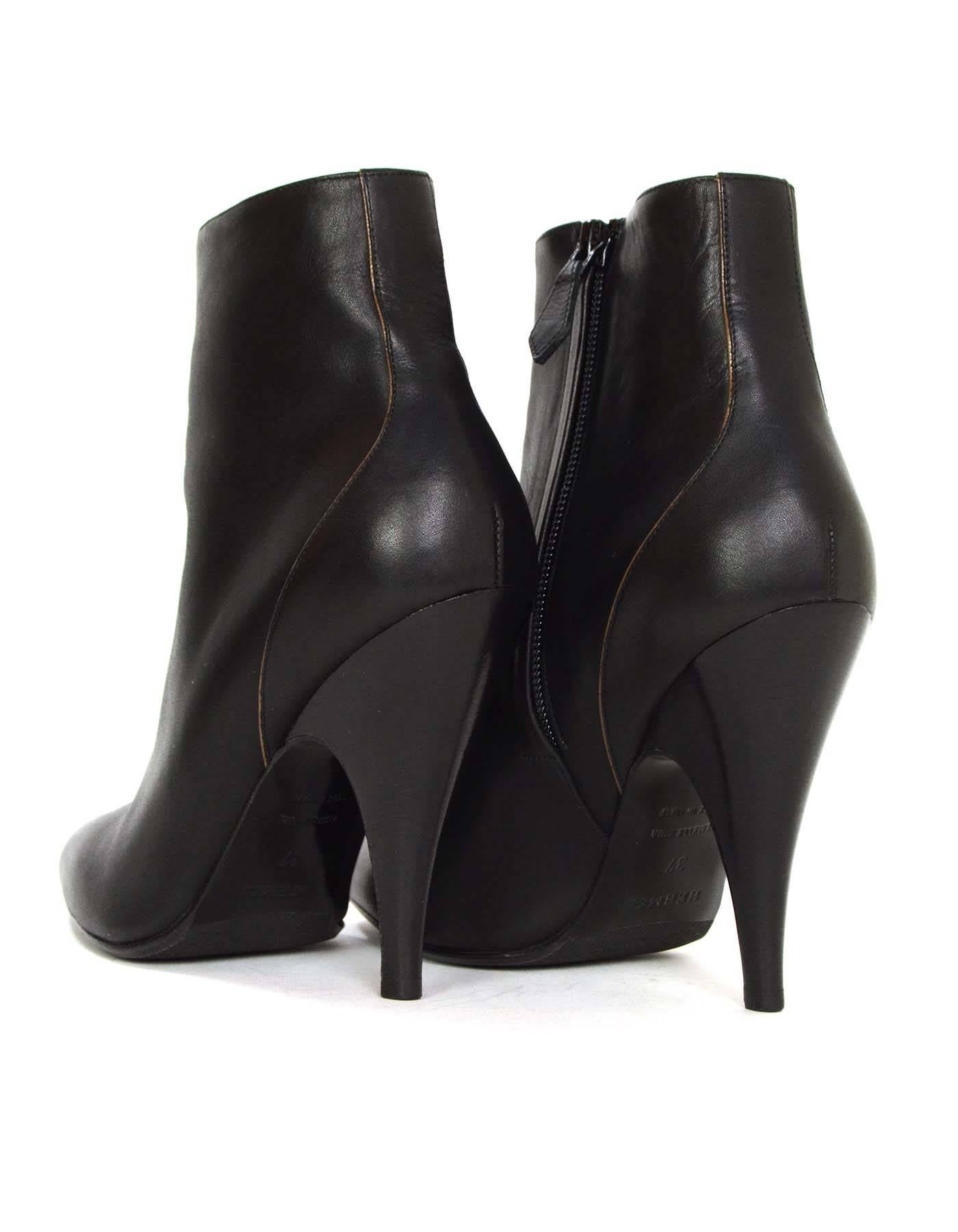 Hermes Black Leather Ankle Booties sz 37 1