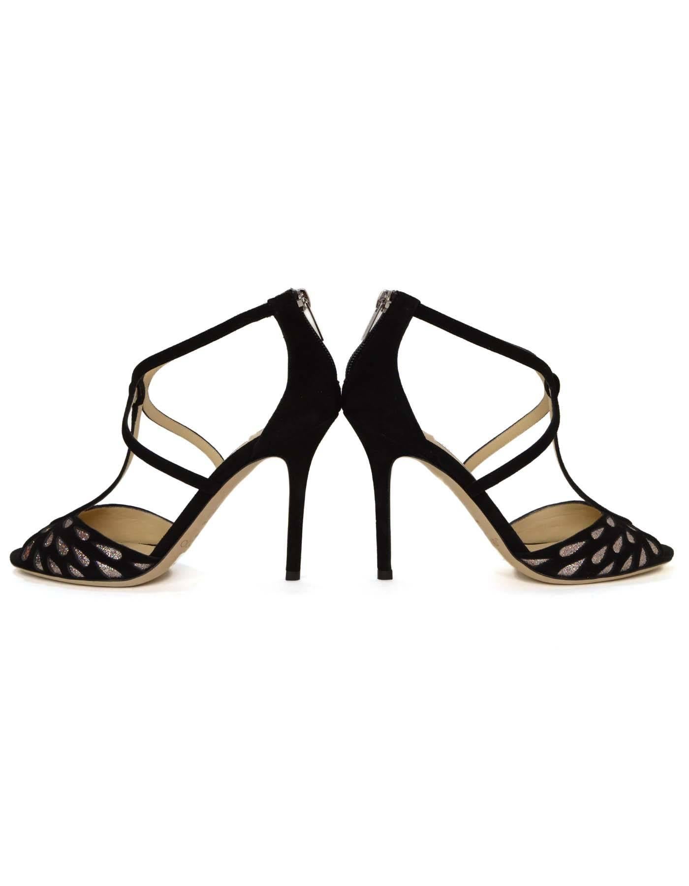 Jimmy Choo Black Suede T-Strap Peep-Toe Pumps sz 36.5 rt. $850 2