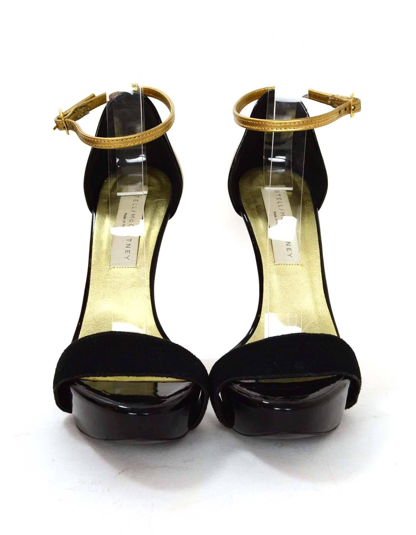 Stella McCartney Black & Gold Platform Sandals sz 36 In Excellent Condition In New York, NY