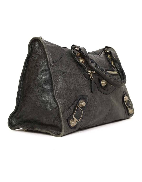 Balenciaga Charcoal Grey Distressed Leather Work Bag For Sale at 1stDibs