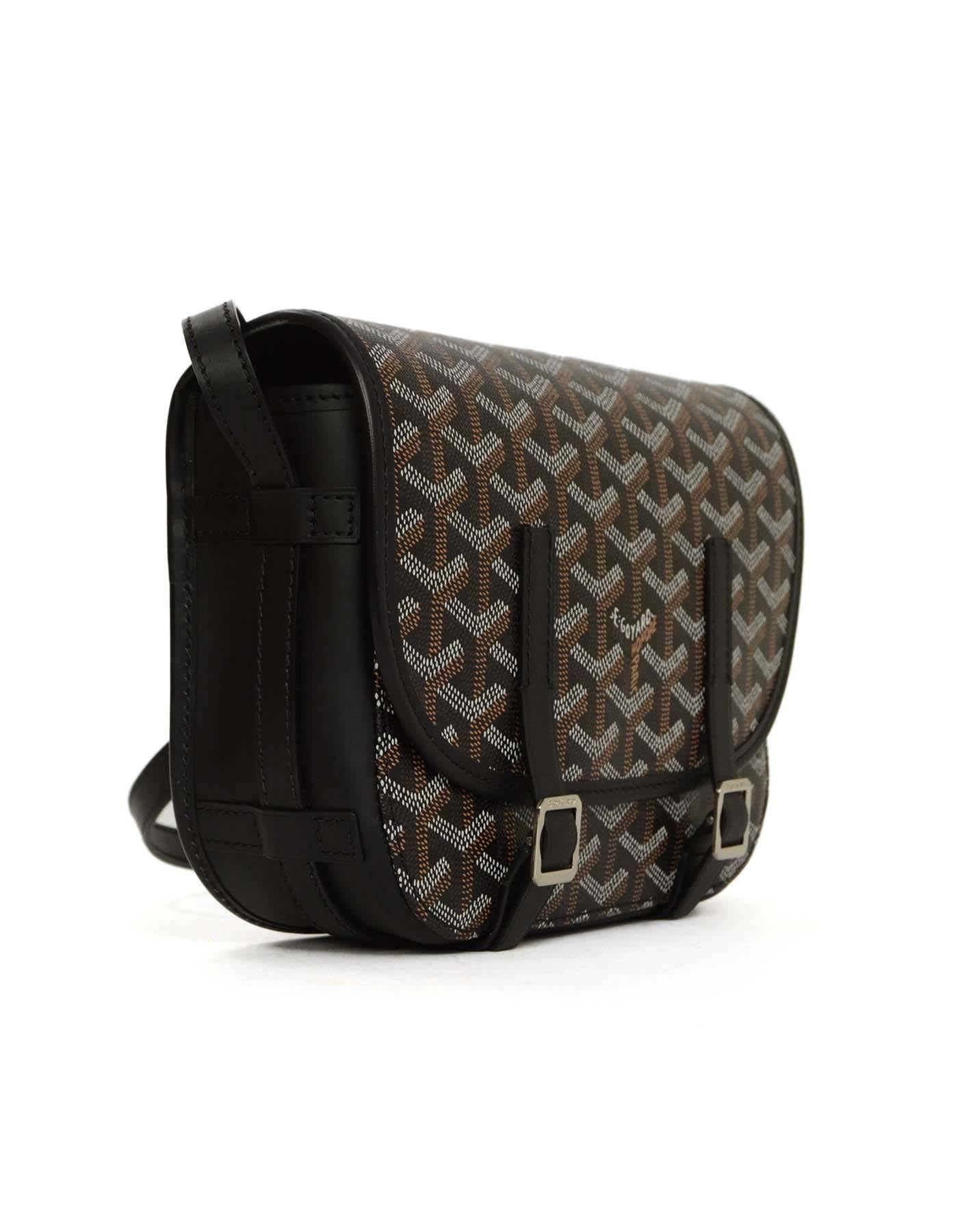 Goyard Black & Navy Chevron Print Belvedere PM Crossbody Bag 
Features adjustable shoulder strap
Made In: France
Color: Black, navy, white and yellow
Hardware: Silvetone
Materials: Coated canvas and leather
Lining: Beige and yellow