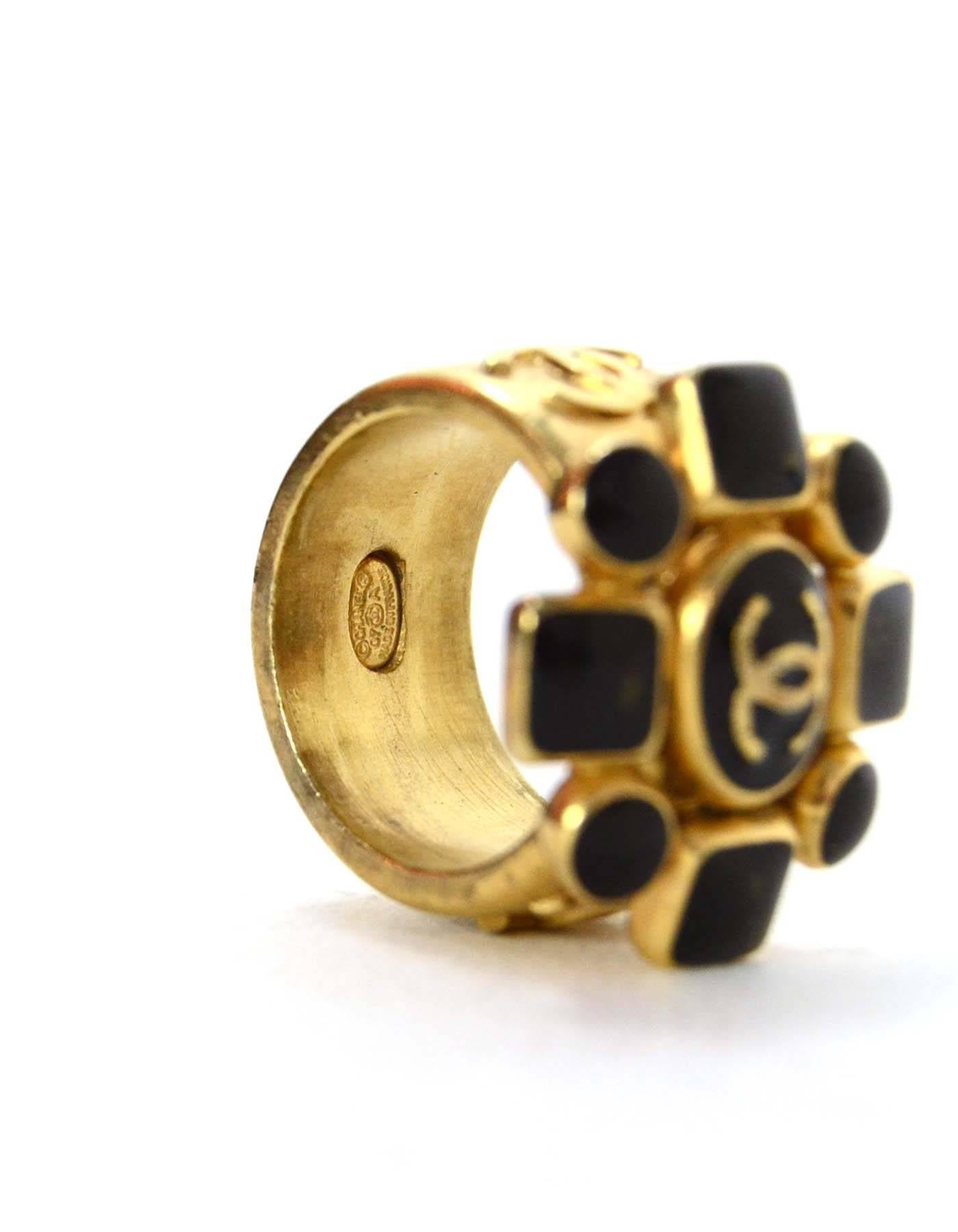 Women's Chanel Gold & Black Flower Cocktail Ring sz 6.5