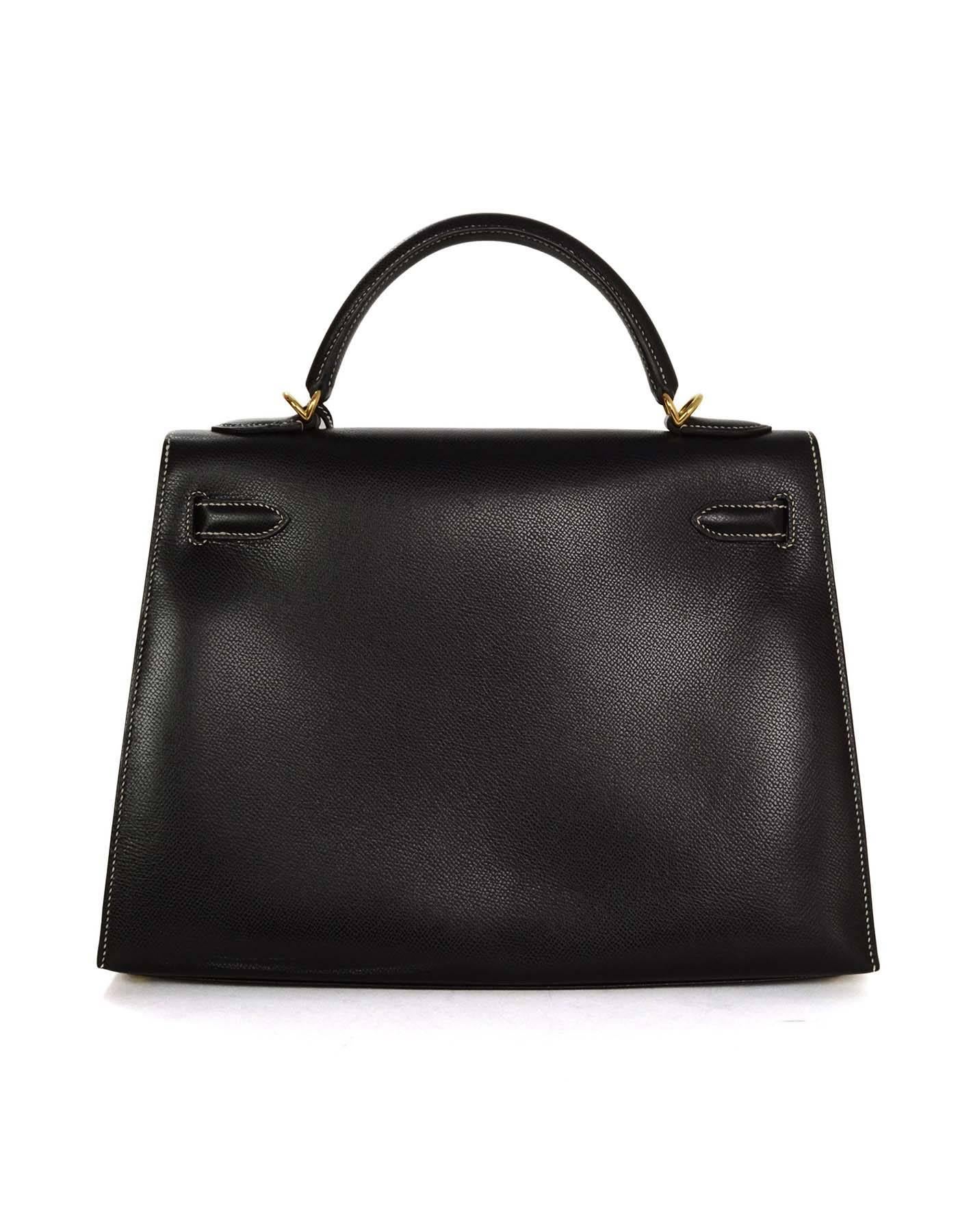 Hermes Schwarz/Weiß Kontrast Veau grain Lisse Leder 32cm Sellier Kelly Tasche im Zustand „Hervorragend“ in New York, NY