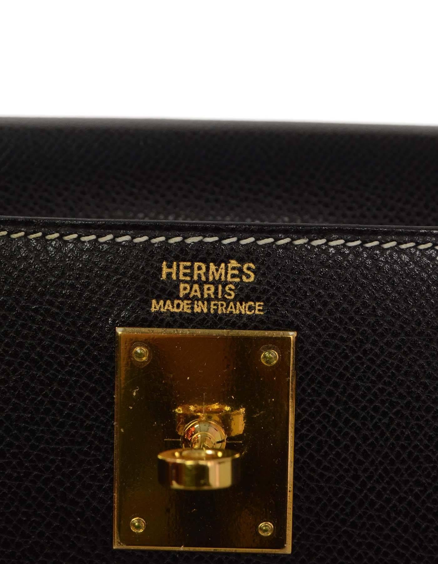 Women's Hermes Black/White Contrast Veau grain Lisse Leather 32cm Sellier Kelly Bag