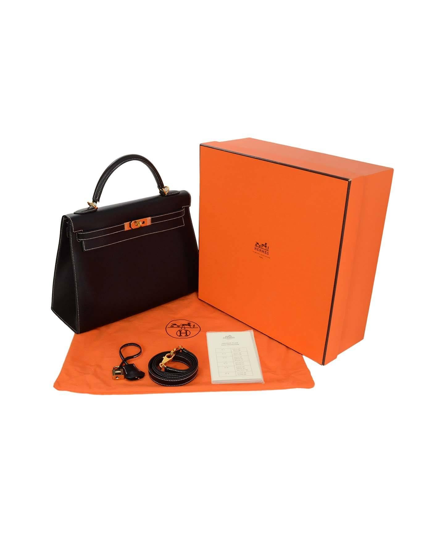 Hermes Schwarz/Weiß Kontrast Veau grain Lisse Leder 32cm Sellier Kelly Tasche 5