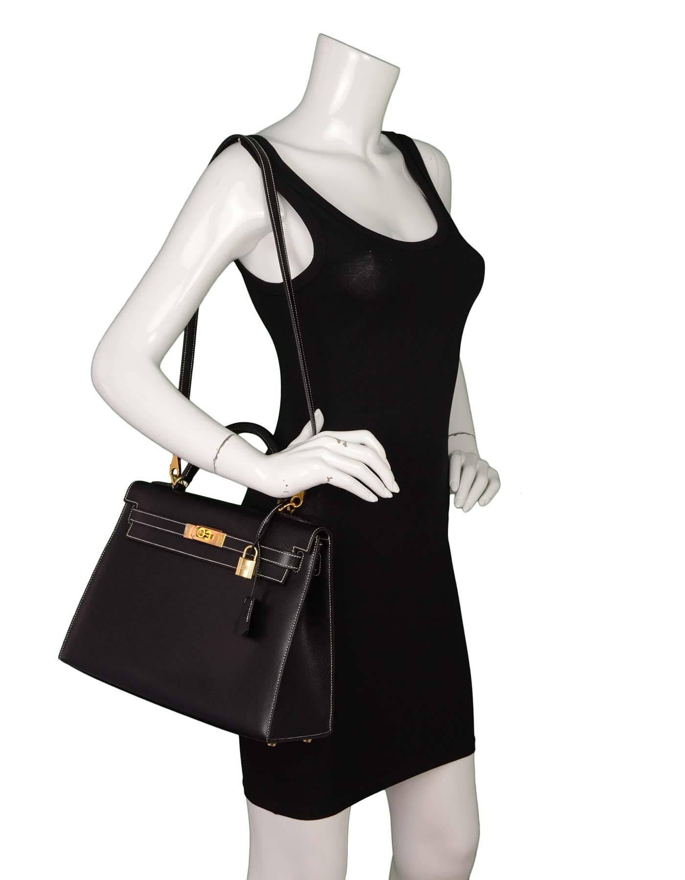 Hermes Black/White Contrast Veau grain Lisse Leather 32cm Sellier Kelly Bag 3