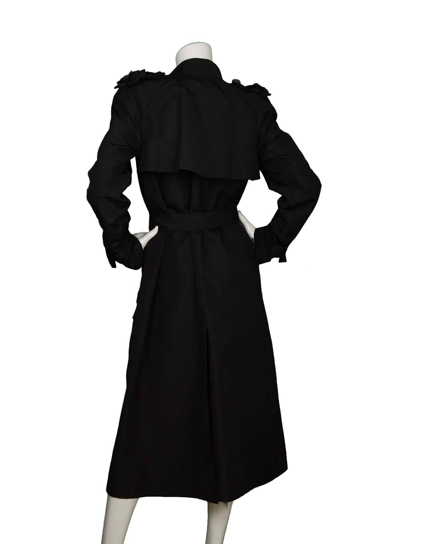 Chanel Black Silk Long Belted Trench Coat sz 38 In Excellent Condition In New York, NY