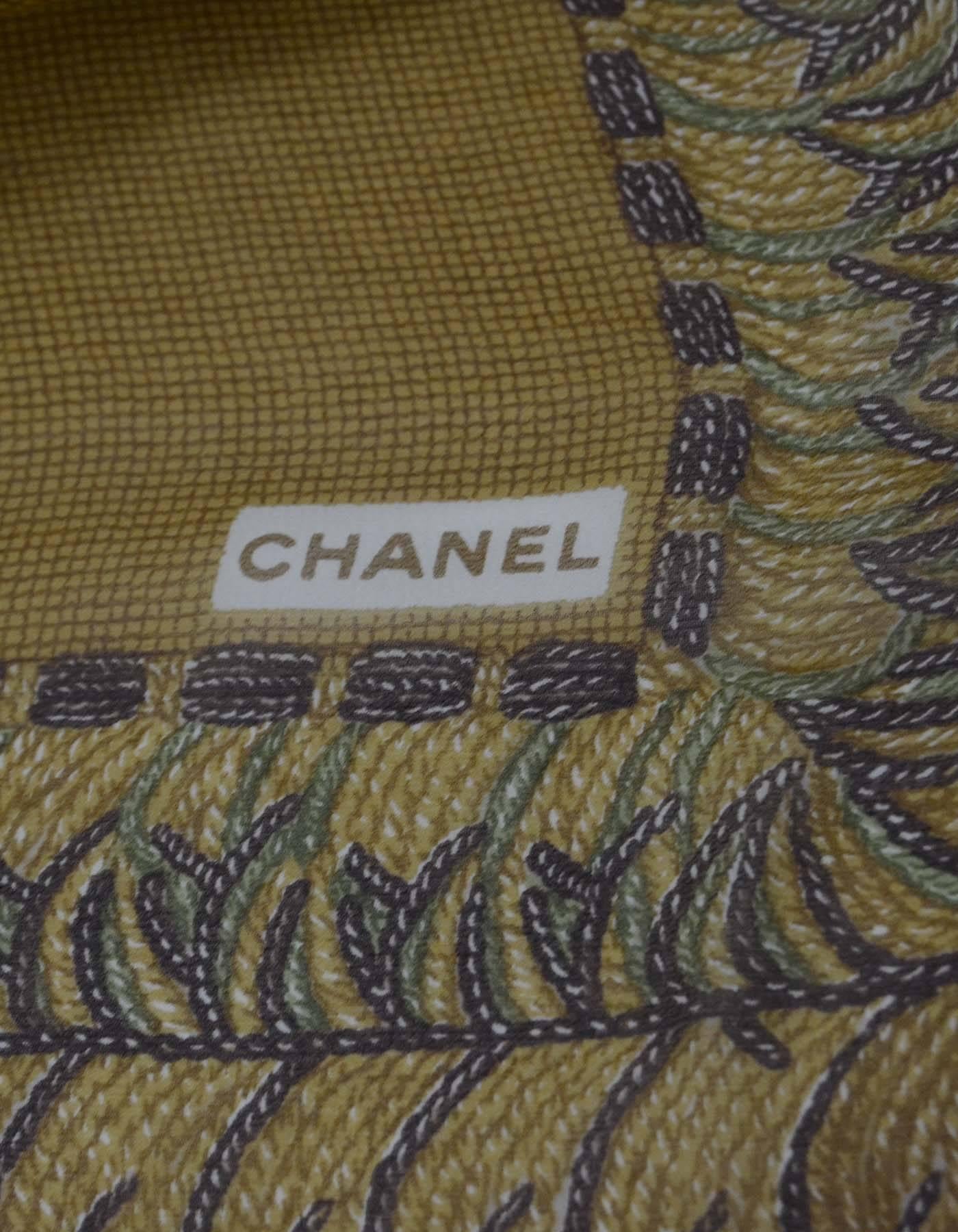 Chanel Brown & Green Sheer Silk XL Scarf In Excellent Condition In New York, NY