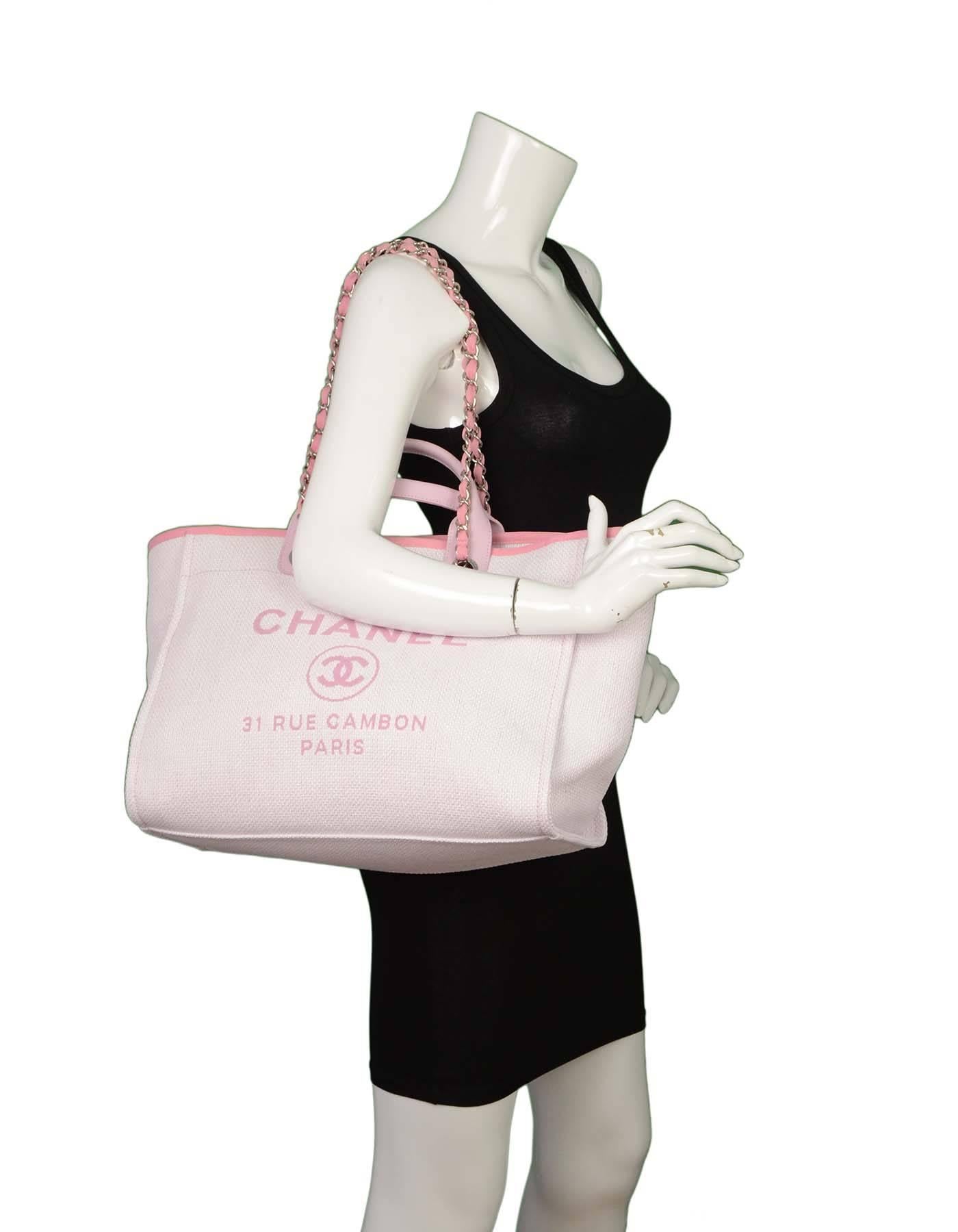 Chanel Pink Canvas Deauville Tote Bag SHW 3