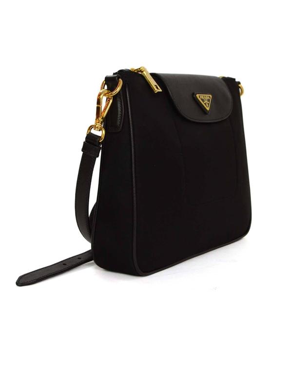 Prada Black Tessuto and Saffiano Crossbody Bag GHW For Sale at 1stDibs