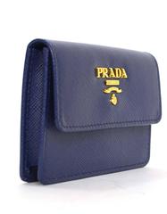 Prada Blue Saffiano Card Holder GHW