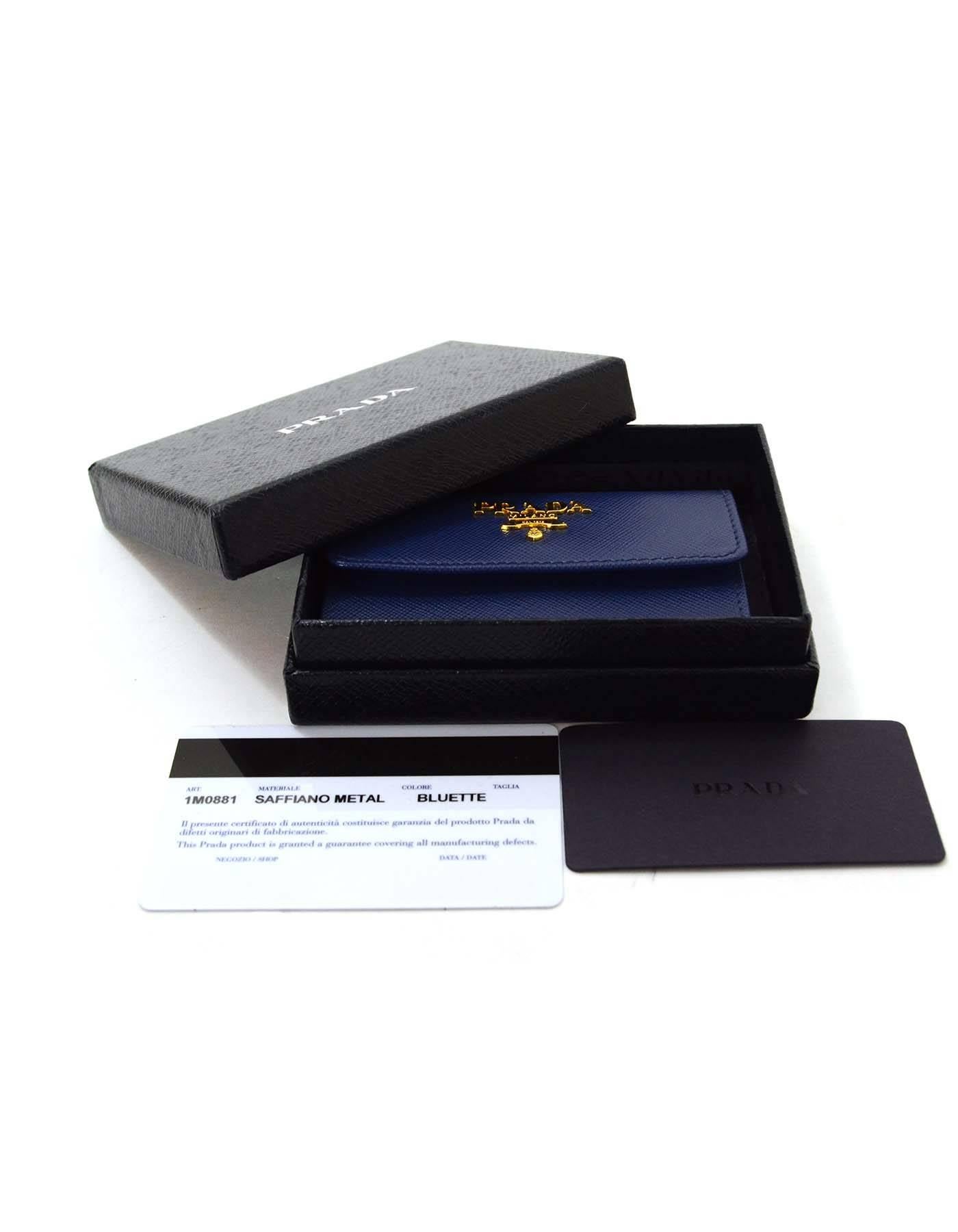 Prada Blue Saffiano Card Holder GHW 3