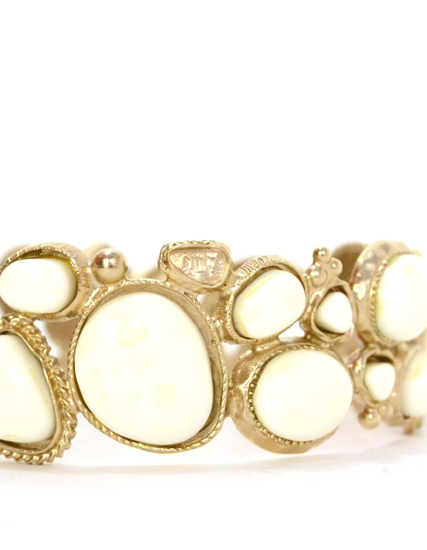 Chanel White Stone & Gold Bangle Bracelet In Excellent Condition In New York, NY