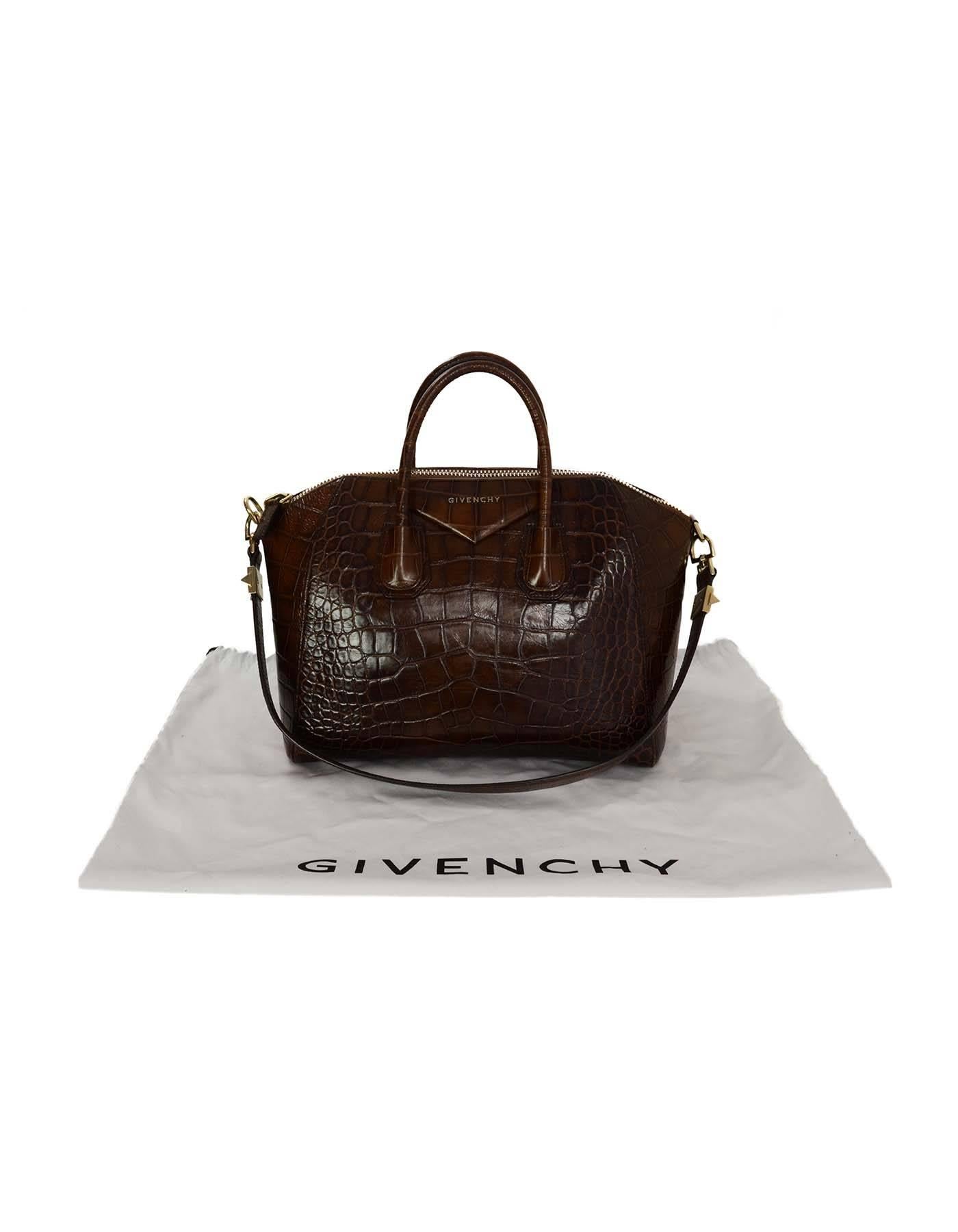 Givenchy Brown Croc Embossed Medium Antigona Bag GHW 2