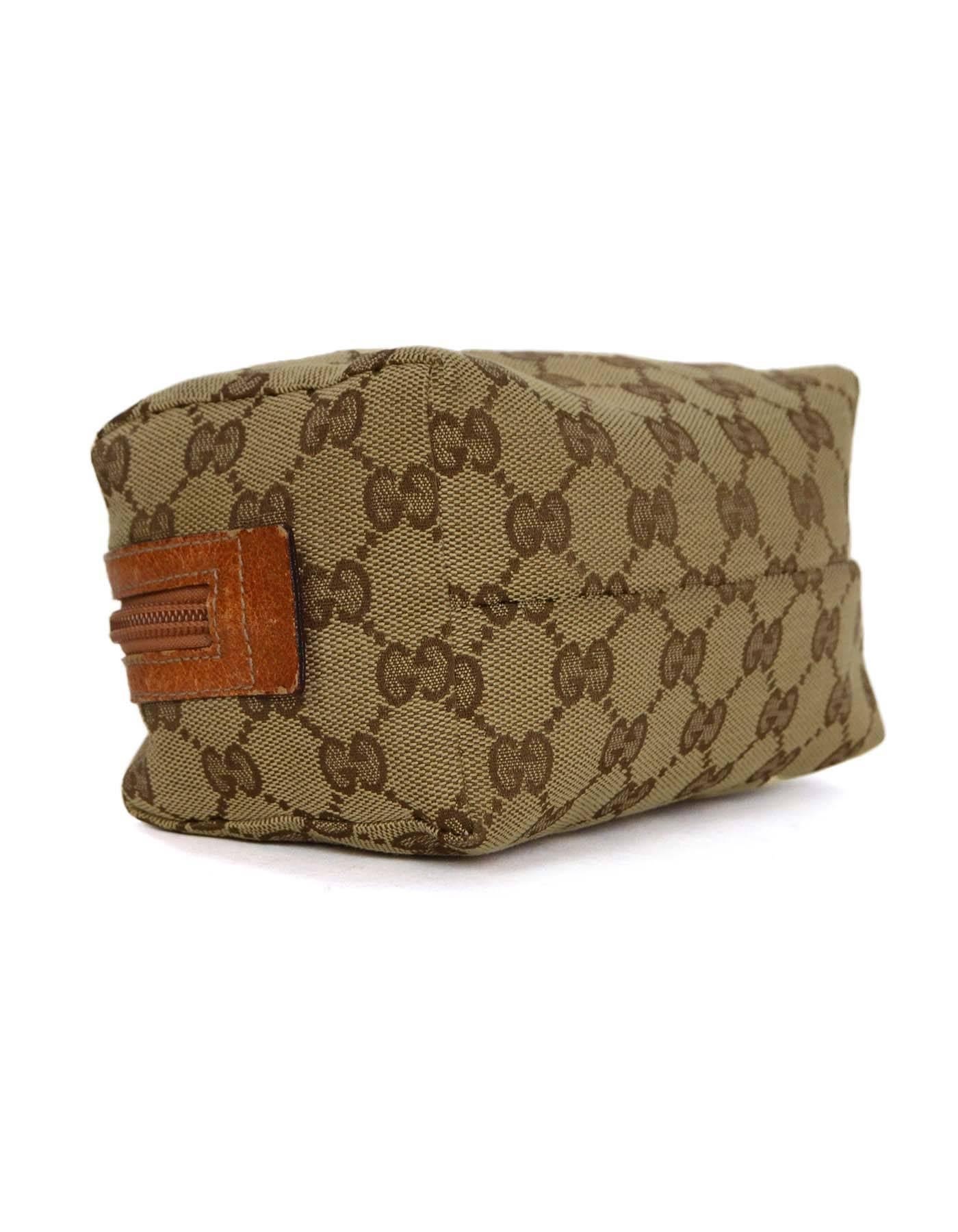Gucci Tan Monogram Cosmetic Pouch In Excellent Condition In New York, NY