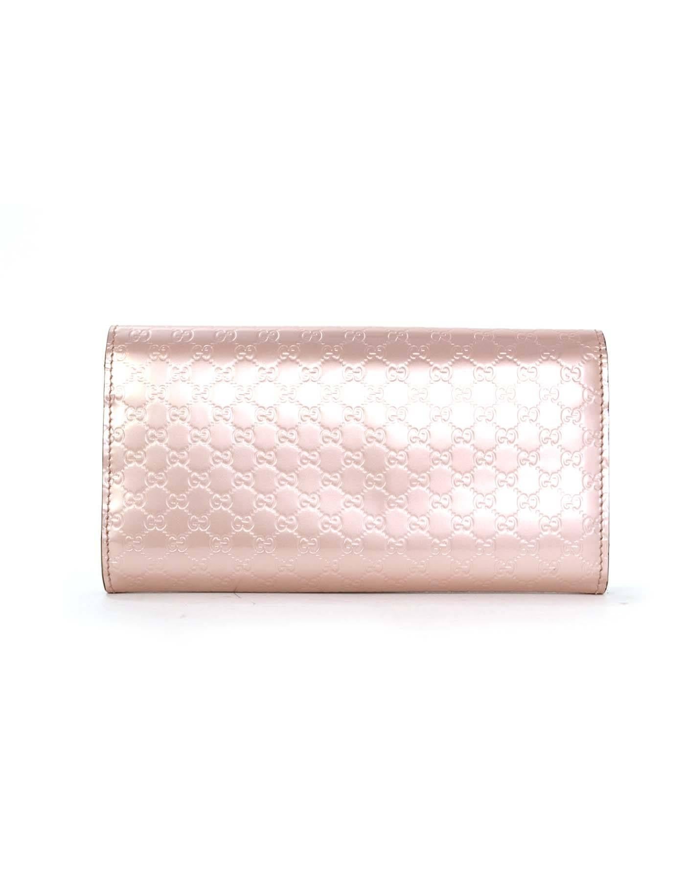 Beige Gucci Champagne Pink Patent Leather Monogram Wallet rt. $580
