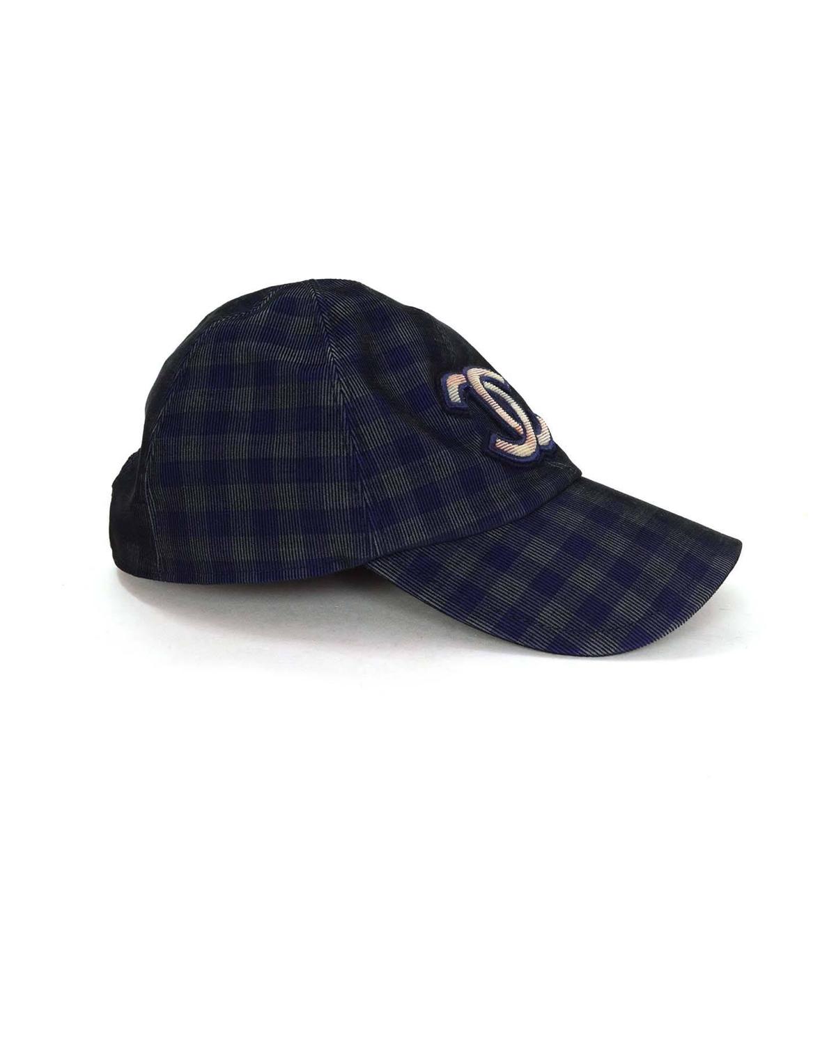 Chanel 2015 Navy/ Green Gingham CC Baseball Cap sz M at 1stdibs