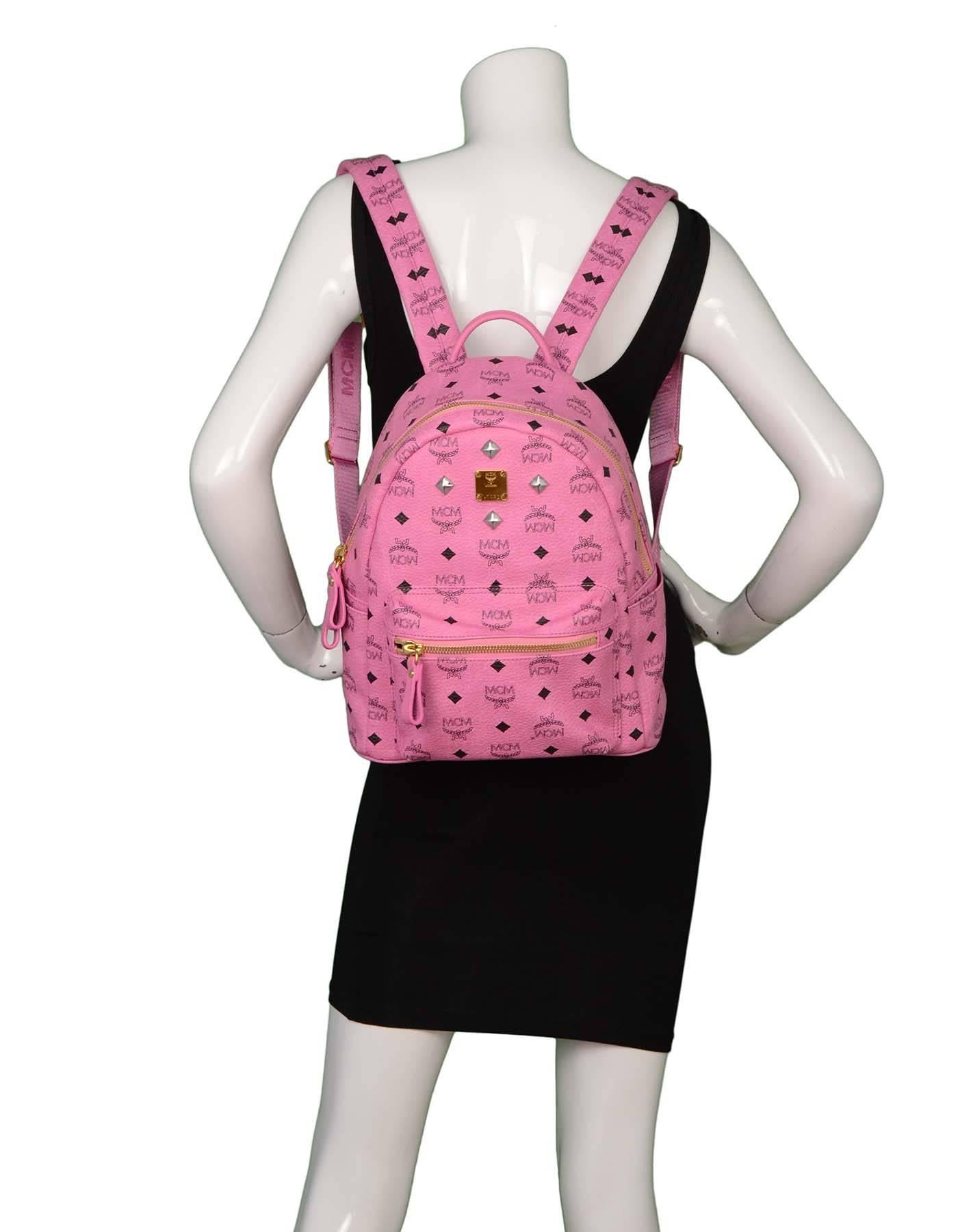 MCM Pink Leather Studded Backpack GHW 2