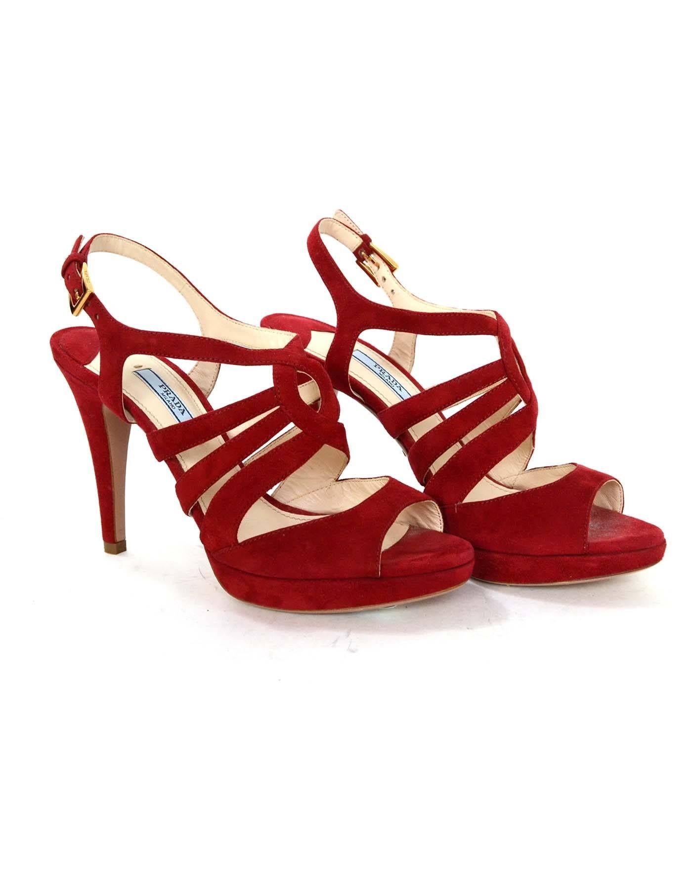 Women's Prada Red Suede Strappy Sandals sz 38