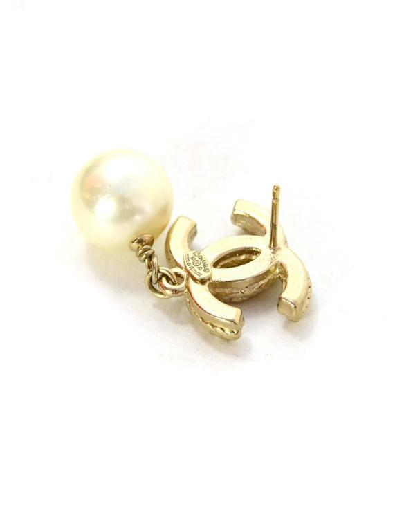 Chanel Gold CC & Pearl Drop Earrings