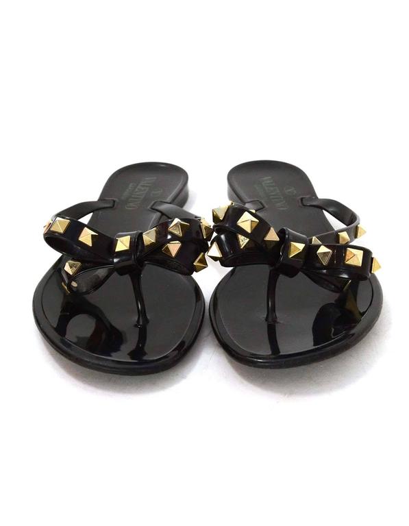 Valentino Black Studded Flip Flops sz 37 For Sale at 1stDibs