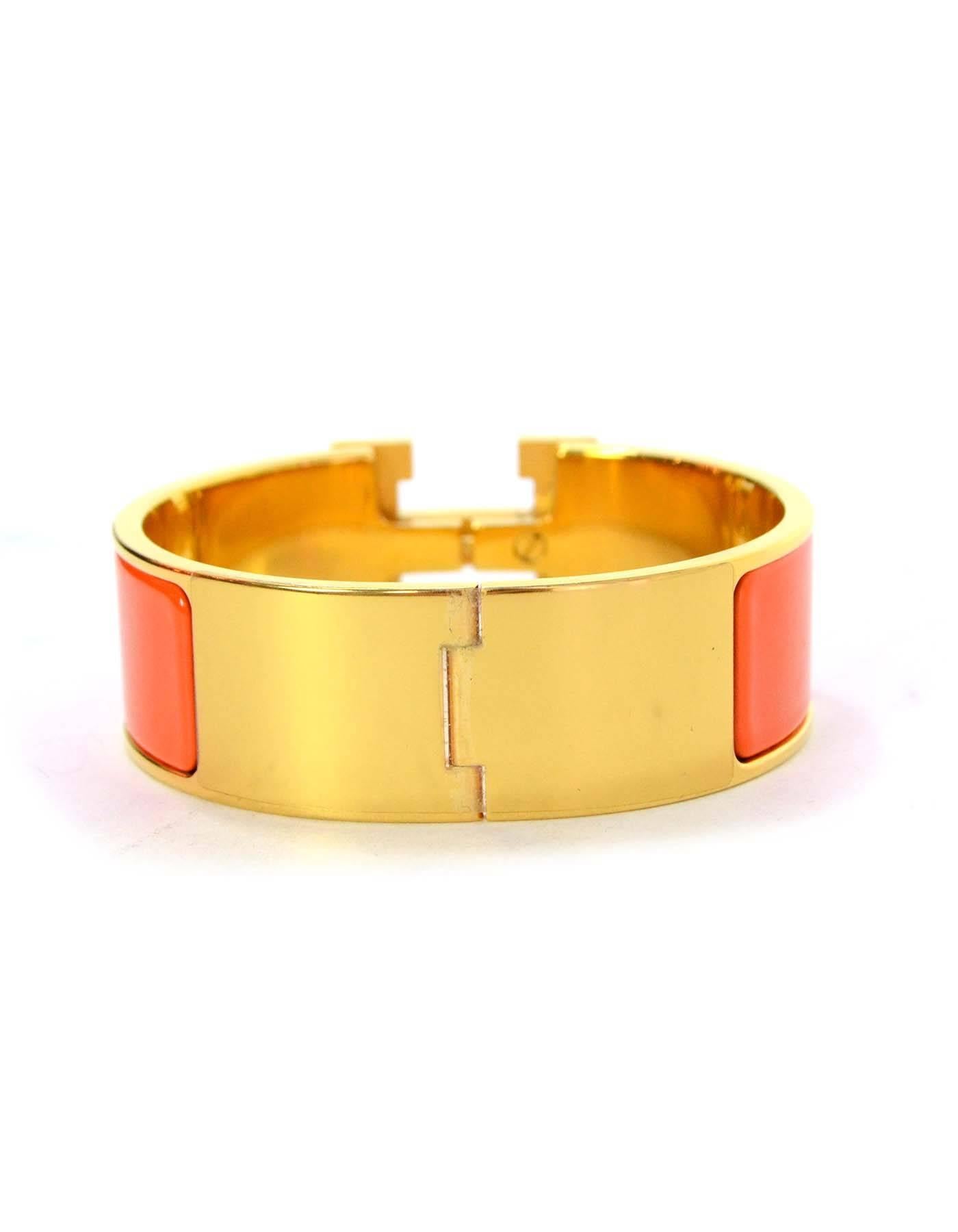 Hermes Orange Enamel Wide H Clic Clac PM Bracelet GHW In Excellent Condition In New York, NY