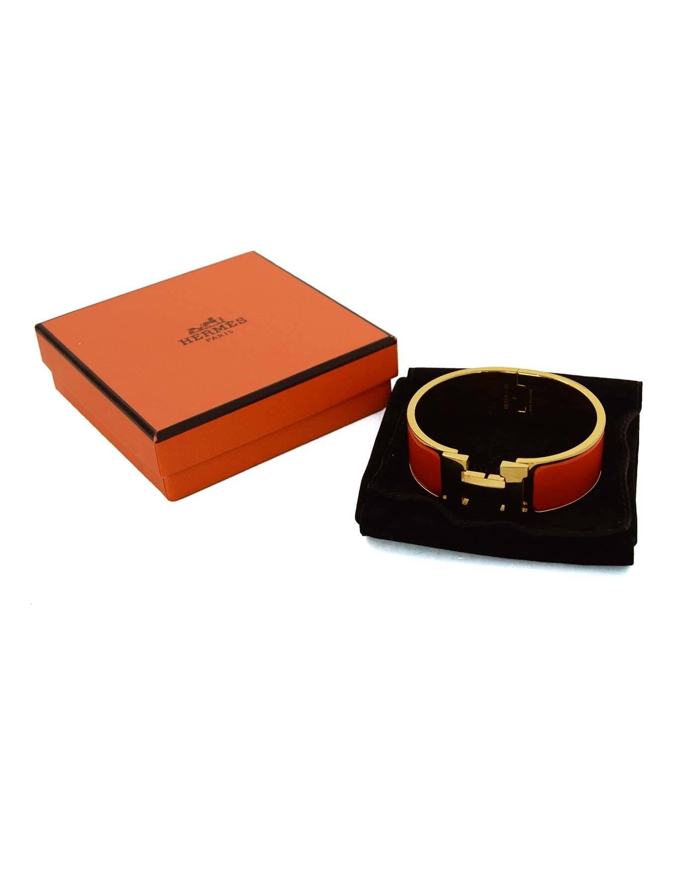 Hermes Orange Enamel Wide H Clic Clac PM Bracelet GHW 2
