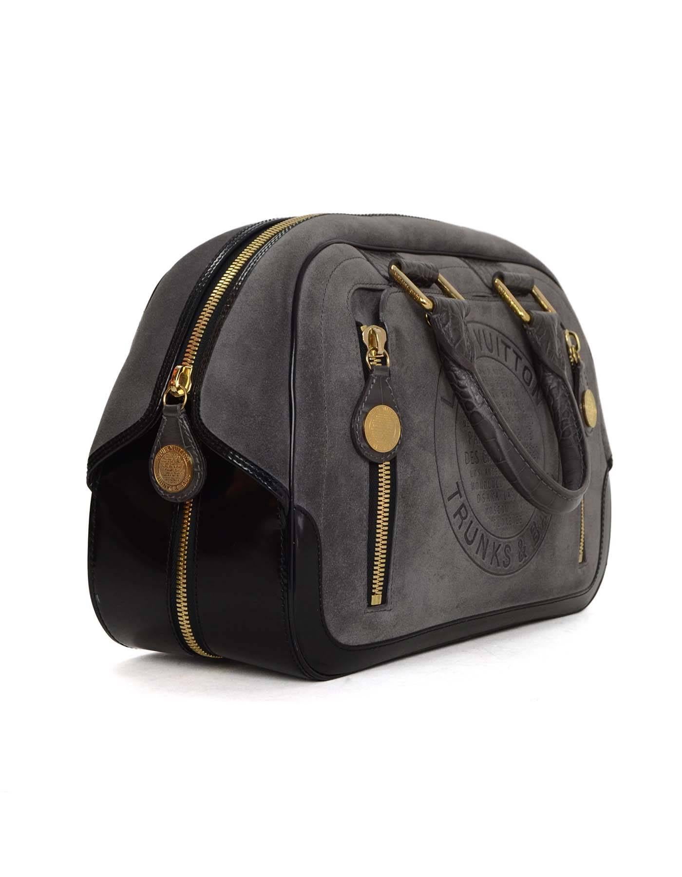 Louis Vuitton Grau Wildleder Havane gestempelt Trunk GM Bowler Tasche 
Trunks Tasche in limitierter Auflage mit Kroko-Griff und schwarzem Lederbesatz

-Hergestellt in: Spanien
-Produktionsjahr: 2006
-Farbe: Grau mit schwarzer