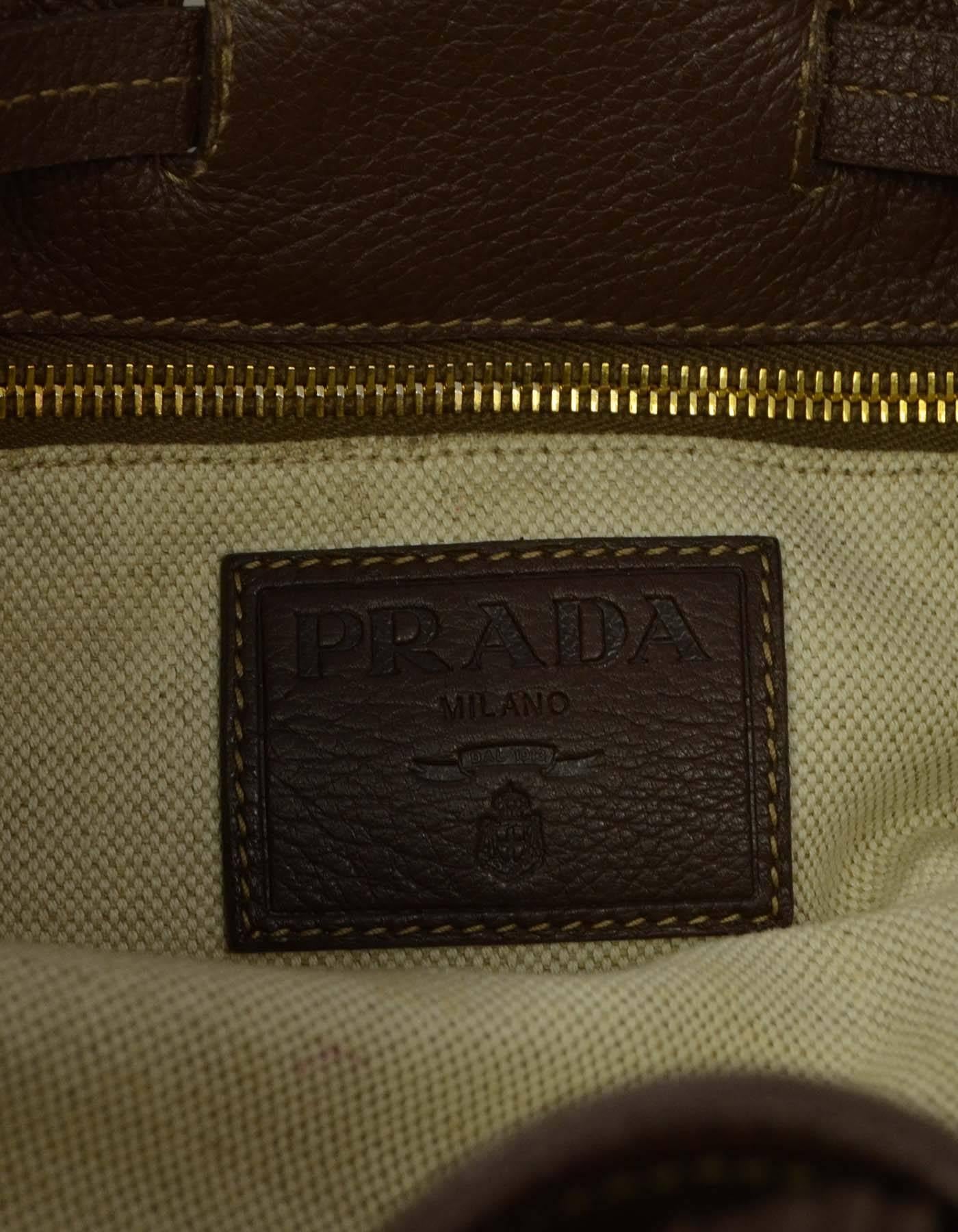 Prada Brown Leather Drawstring Tote Bag GHW 2