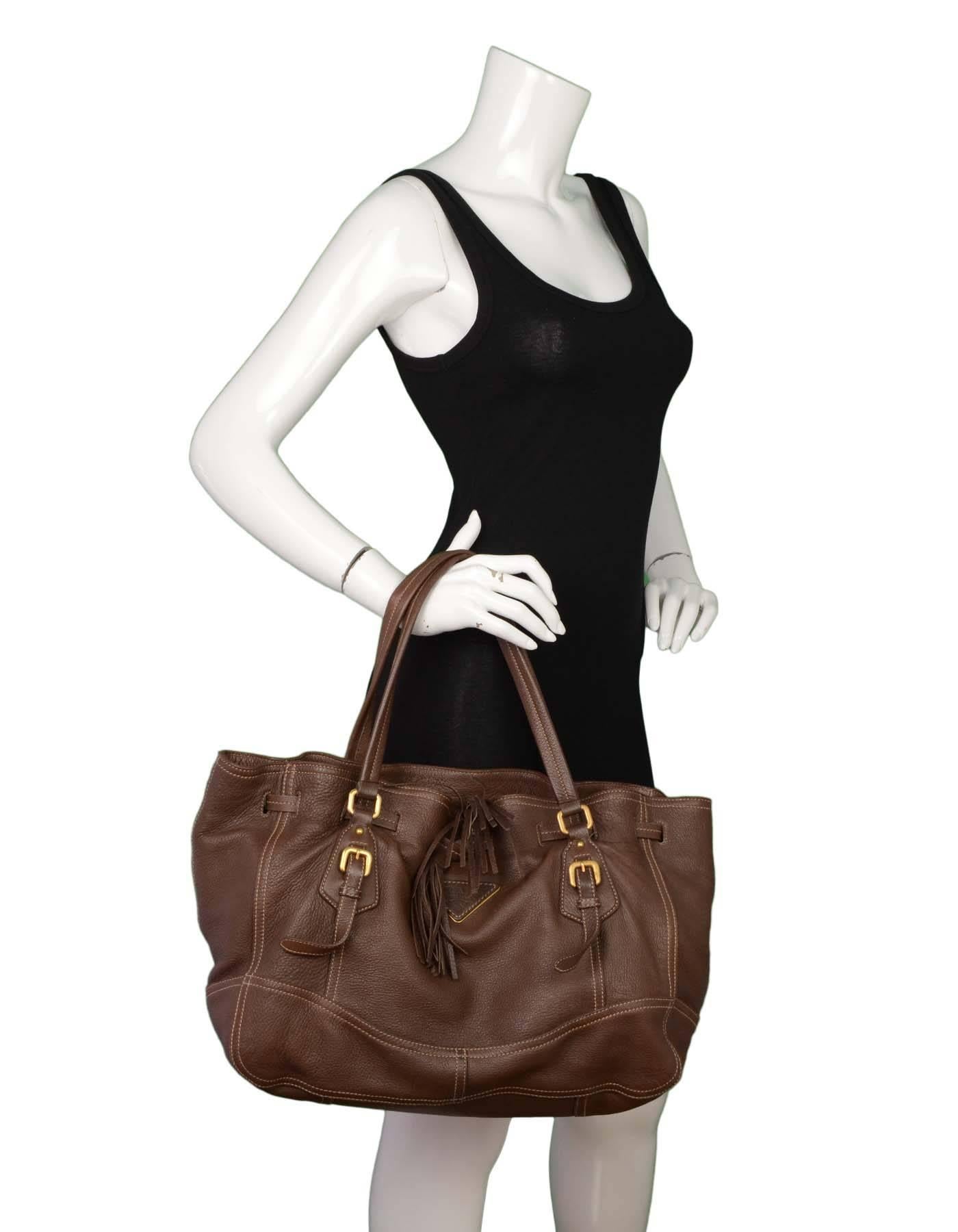 Prada Brown Leather Drawstring Tote Bag GHW 5