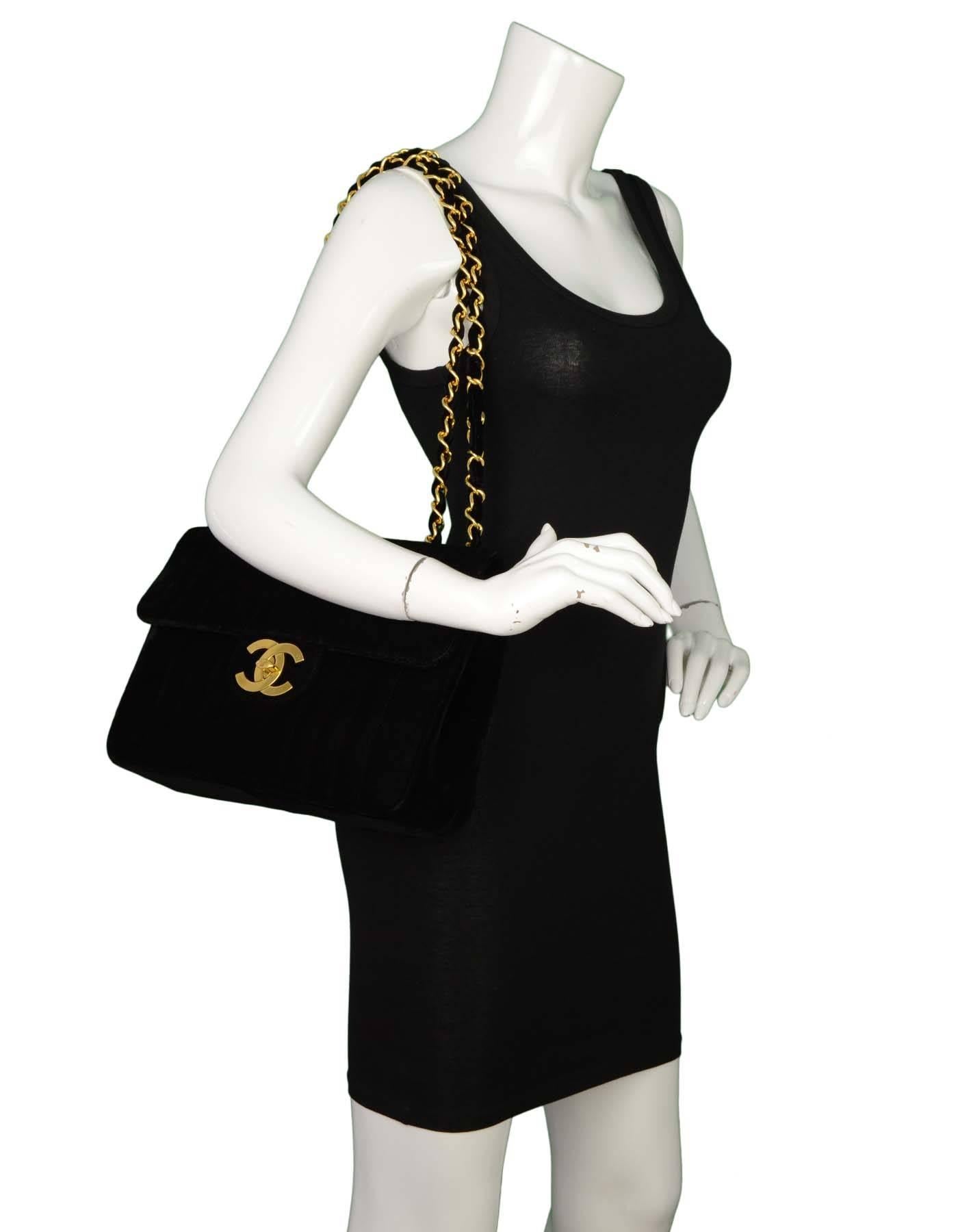 Chanel Vintage '90s Black Velvet Jumbo Flap Bag GHW 5