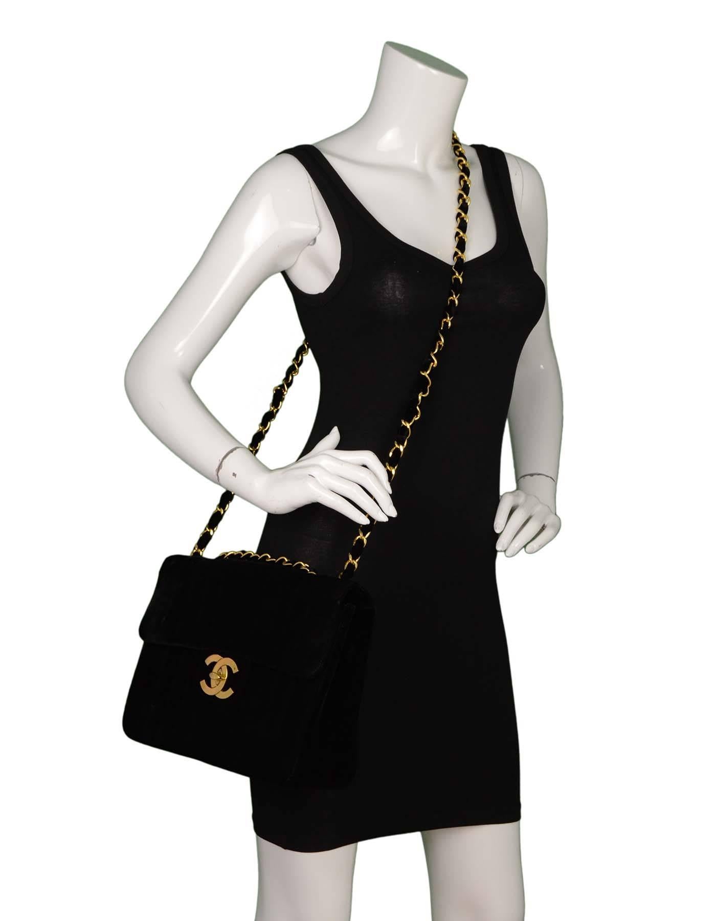 Chanel Vintage '90s Black Velvet Jumbo Flap Bag GHW 6