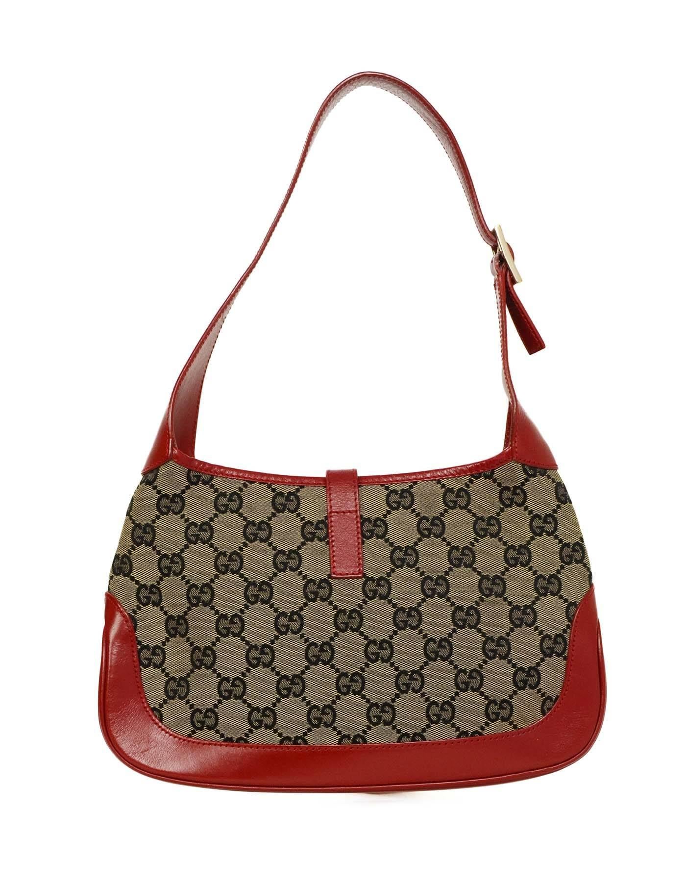 Gucci Jackie-O-Tasche aus Segeltuch mit Monogramm und rotem Leder GHW im Zustand „Hervorragend“ in New York, NY